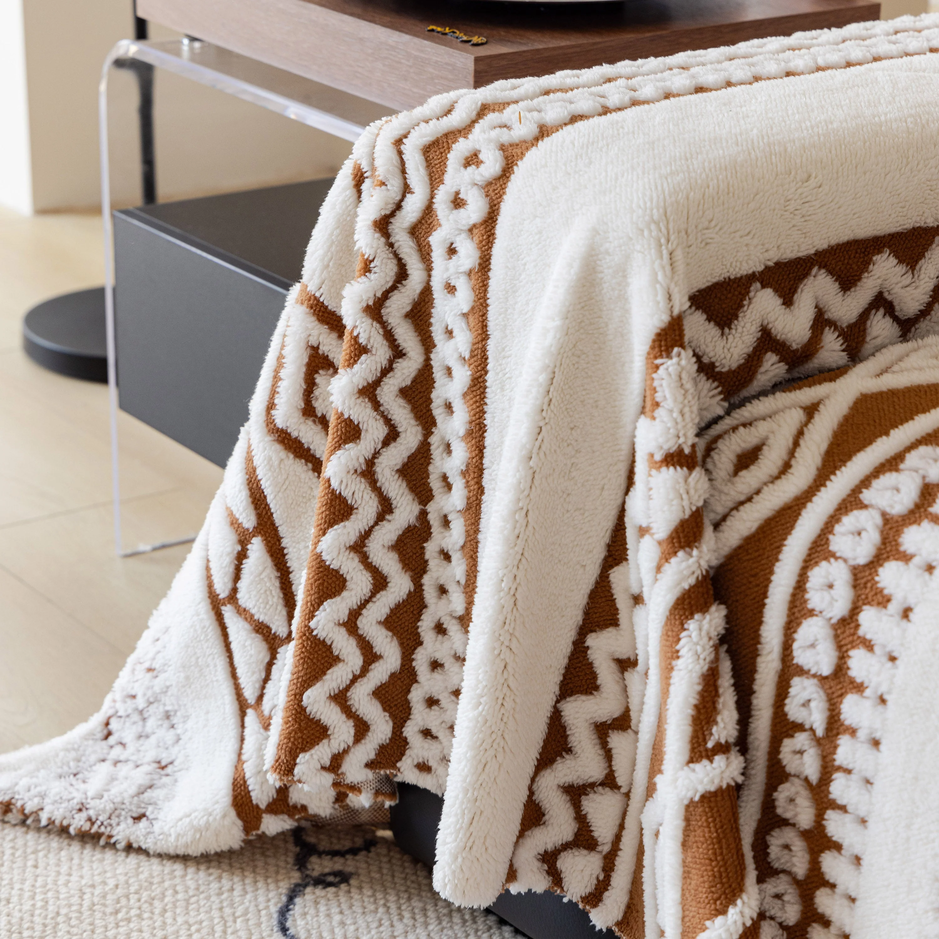 Bohemian Tufted Sofa Cover, Plush Fleece Throw Blanket with 3D Woven Aztec Stripes - Image 65