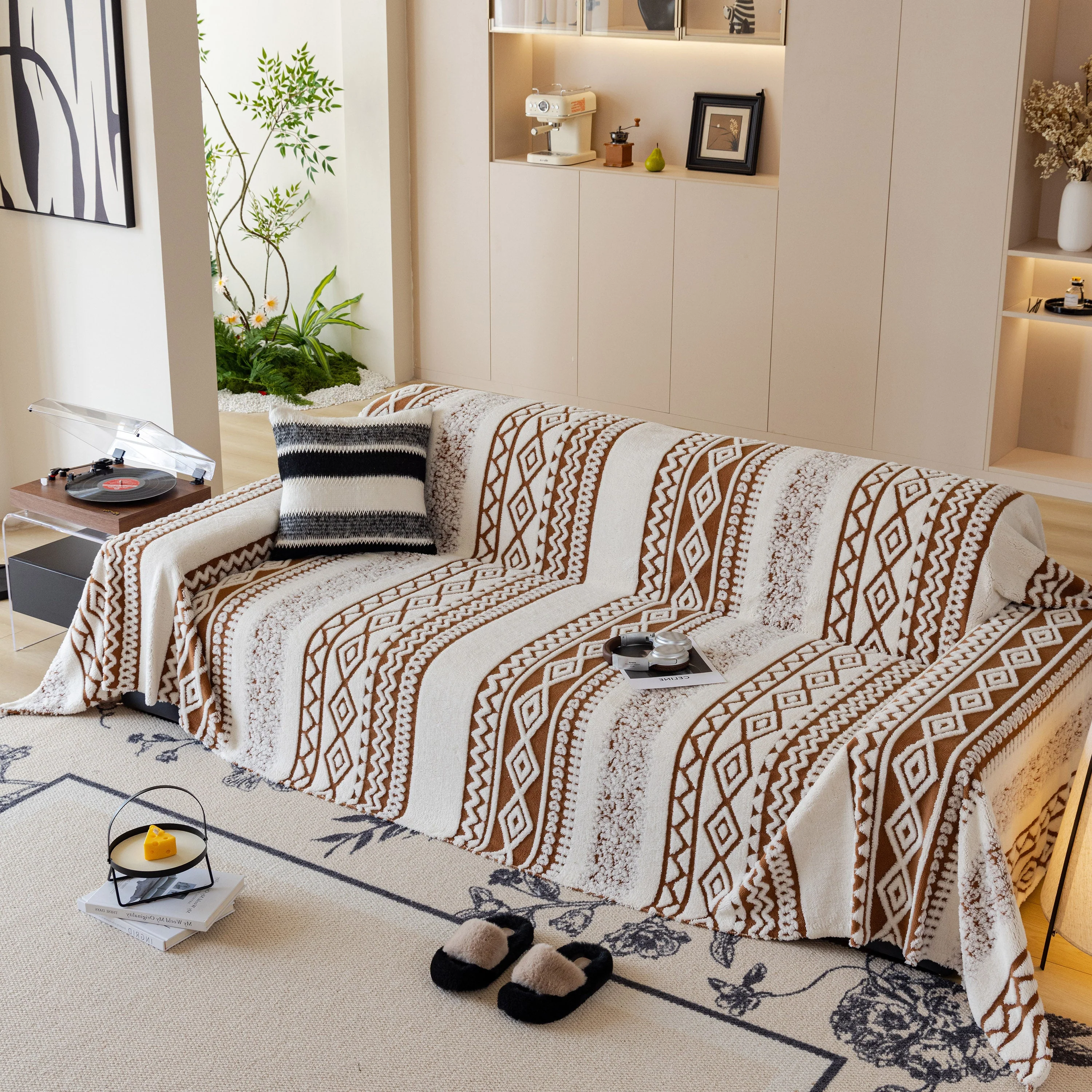 Bohemian Tufted Sofa Cover, Plush Fleece Throw Blanket with 3D Woven Aztec Stripes - Image 70