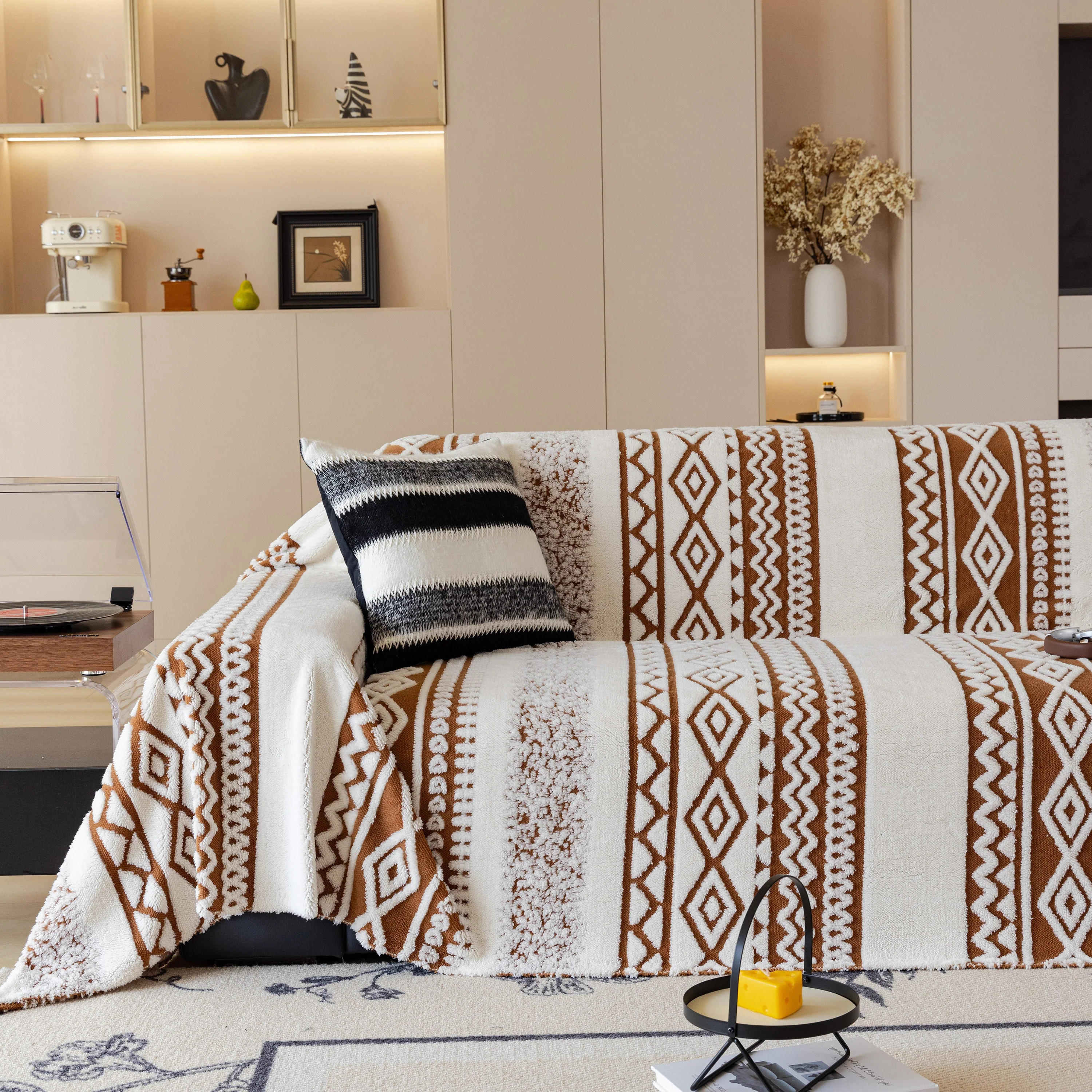 Bohemian Tufted Sofa Cover, Plush Fleece Throw Blanket with 3D Woven Aztec Stripes - Image 72