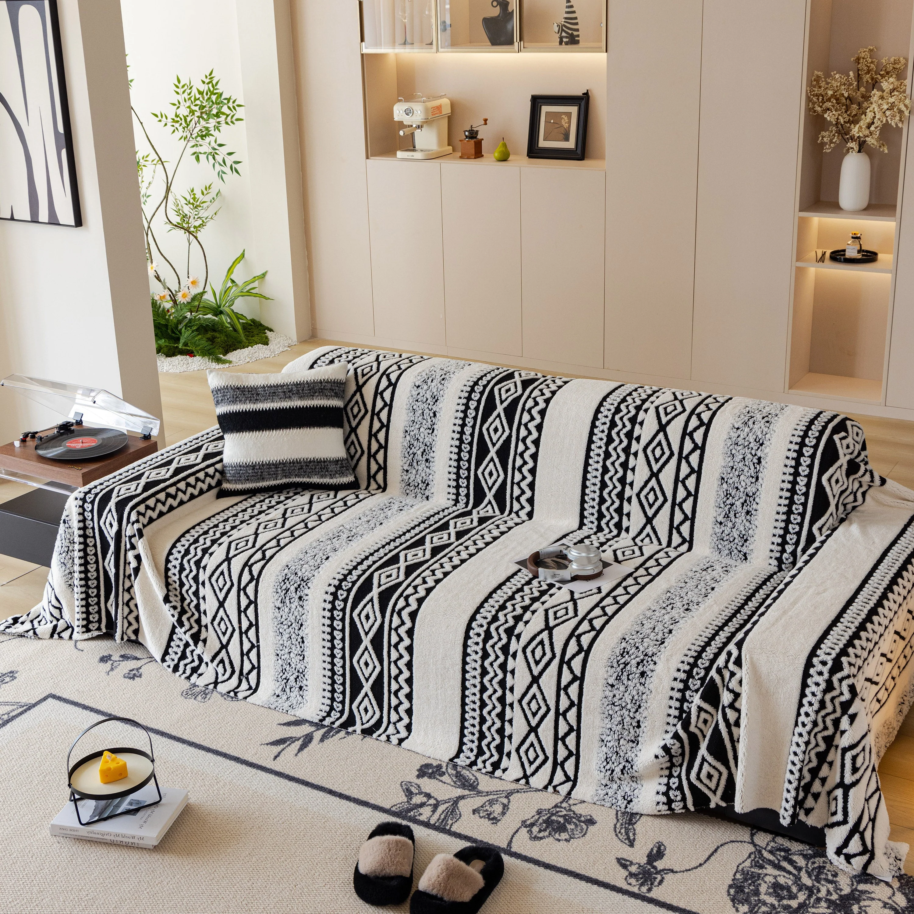 Bohemian Tufted Sofa Cover, Plush Fleece Throw Blanket with 3D Woven Aztec Stripes - Image 76