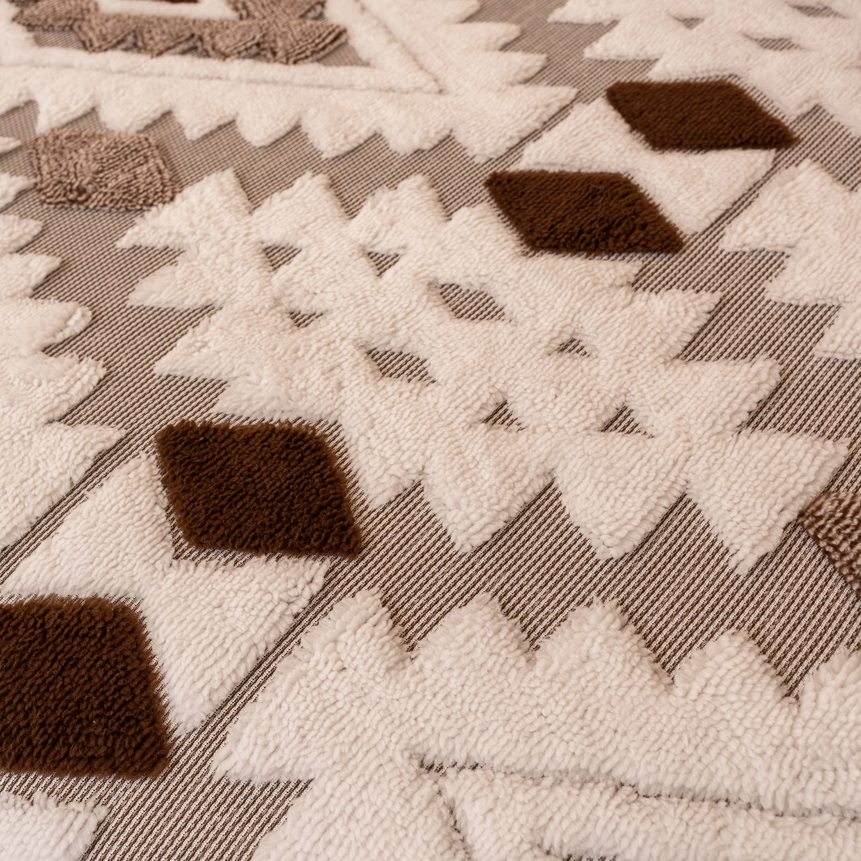 Bohemian Tufted Sofa Cover, Soft Sherpa Fleece Throw Blanket with 3D Aztec Geometric - Image 113