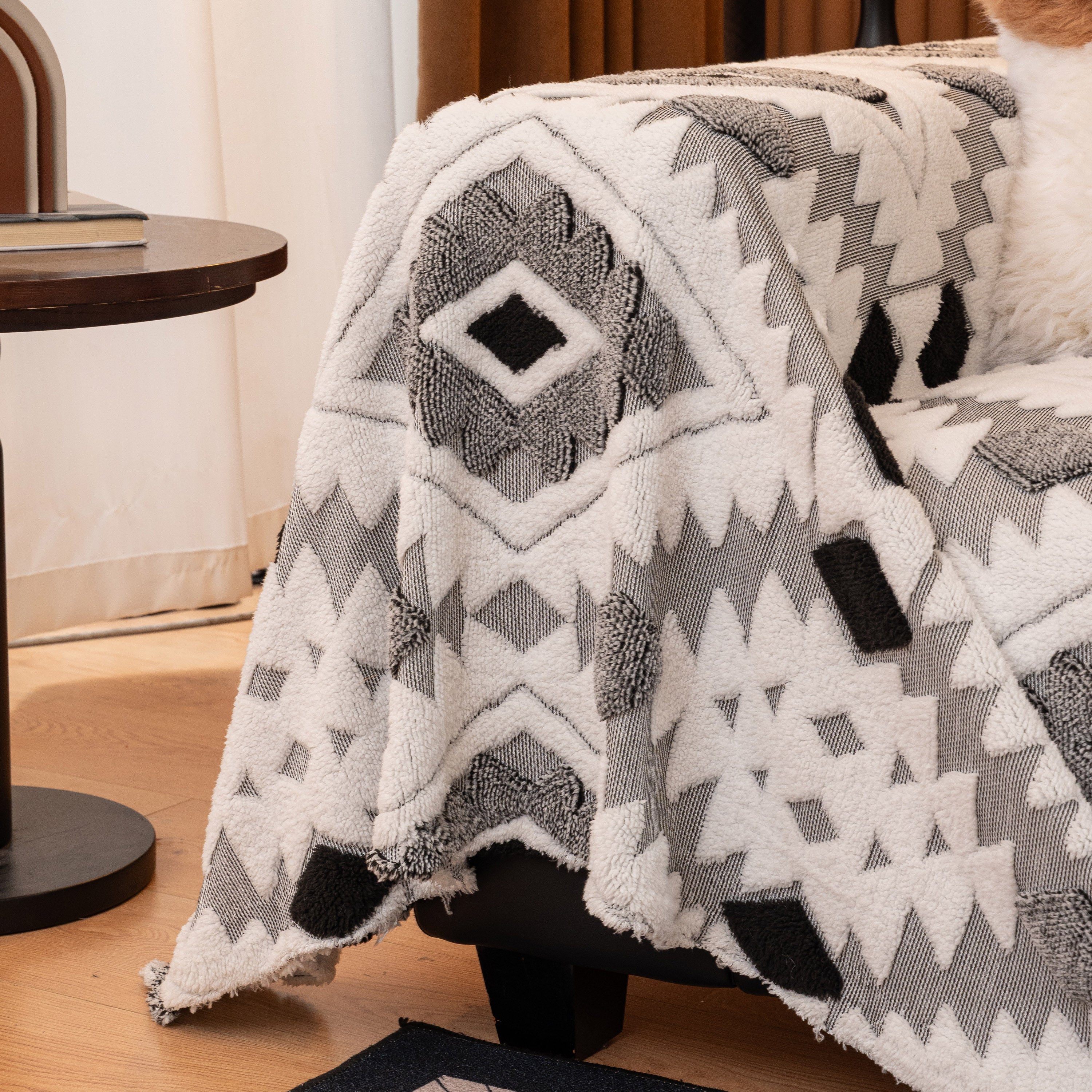 Bohemian Tufted Sofa Cover, Soft Sherpa Fleece Throw Blanket with 3D Aztec Geometric - Image 13