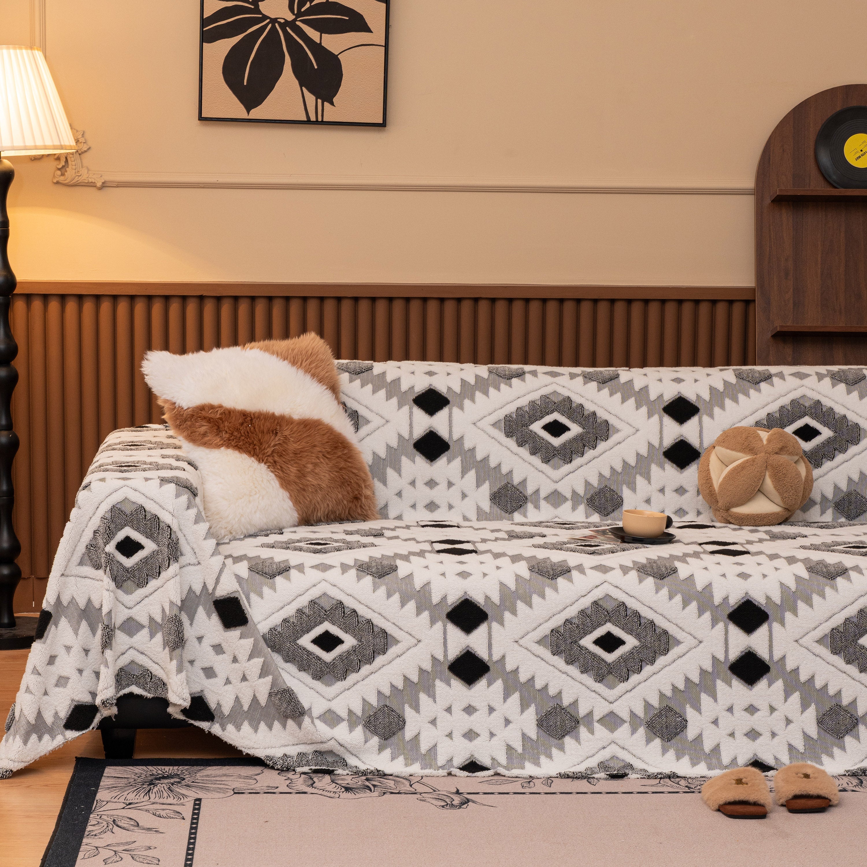 Bohemian Tufted Sofa Cover, Soft Sherpa Fleece Throw Blanket with 3D Aztec Geometric - Image 25