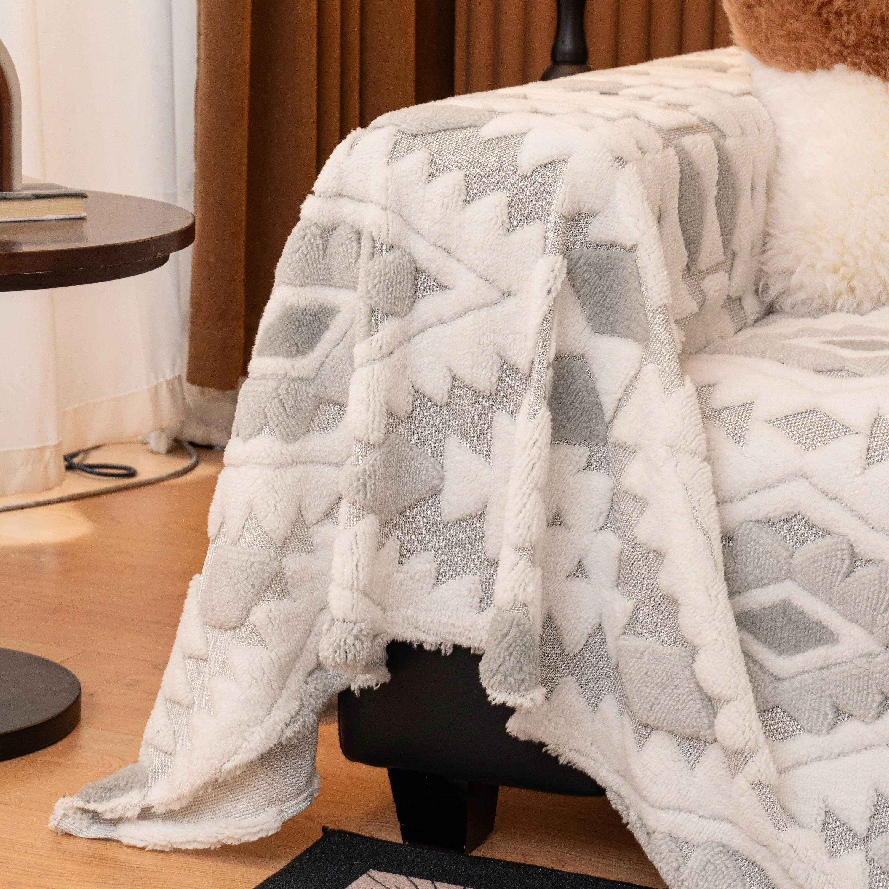 Bohemian Tufted Sofa Cover, Soft Sherpa Fleece Throw Blanket with 3D Aztec Geometric - Image 30
