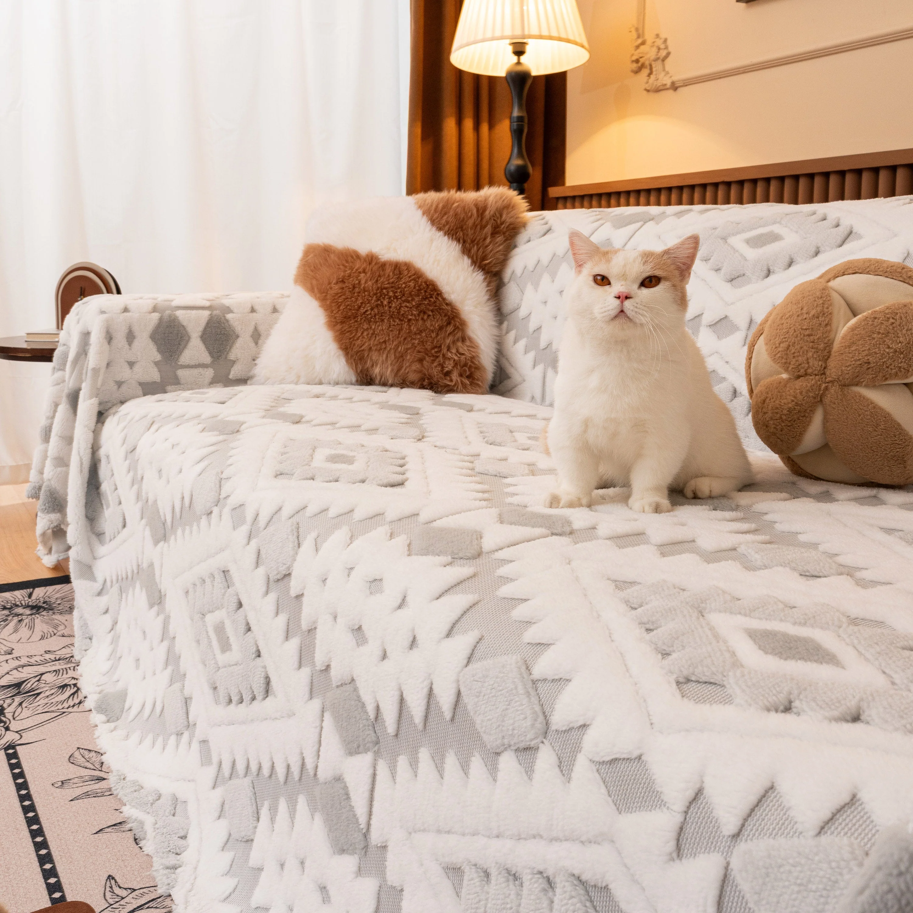 Bohemian Tufted Sofa Cover, Soft Sherpa Fleece Throw Blanket with 3D Aztec Geometric - Image 33