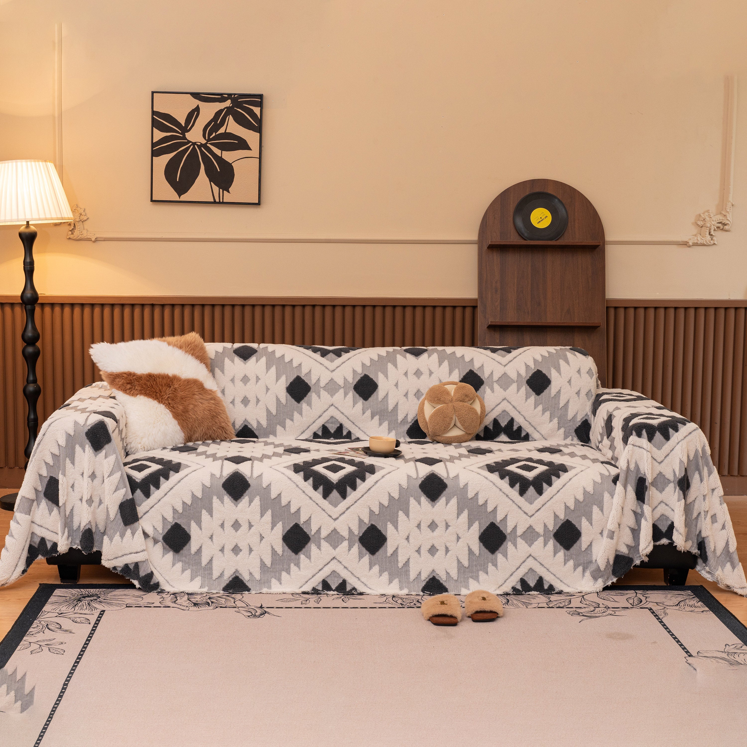 Bohemian Tufted Sofa Cover, Soft Sherpa Fleece Throw Blanket with 3D Aztec Geometric - Image 52