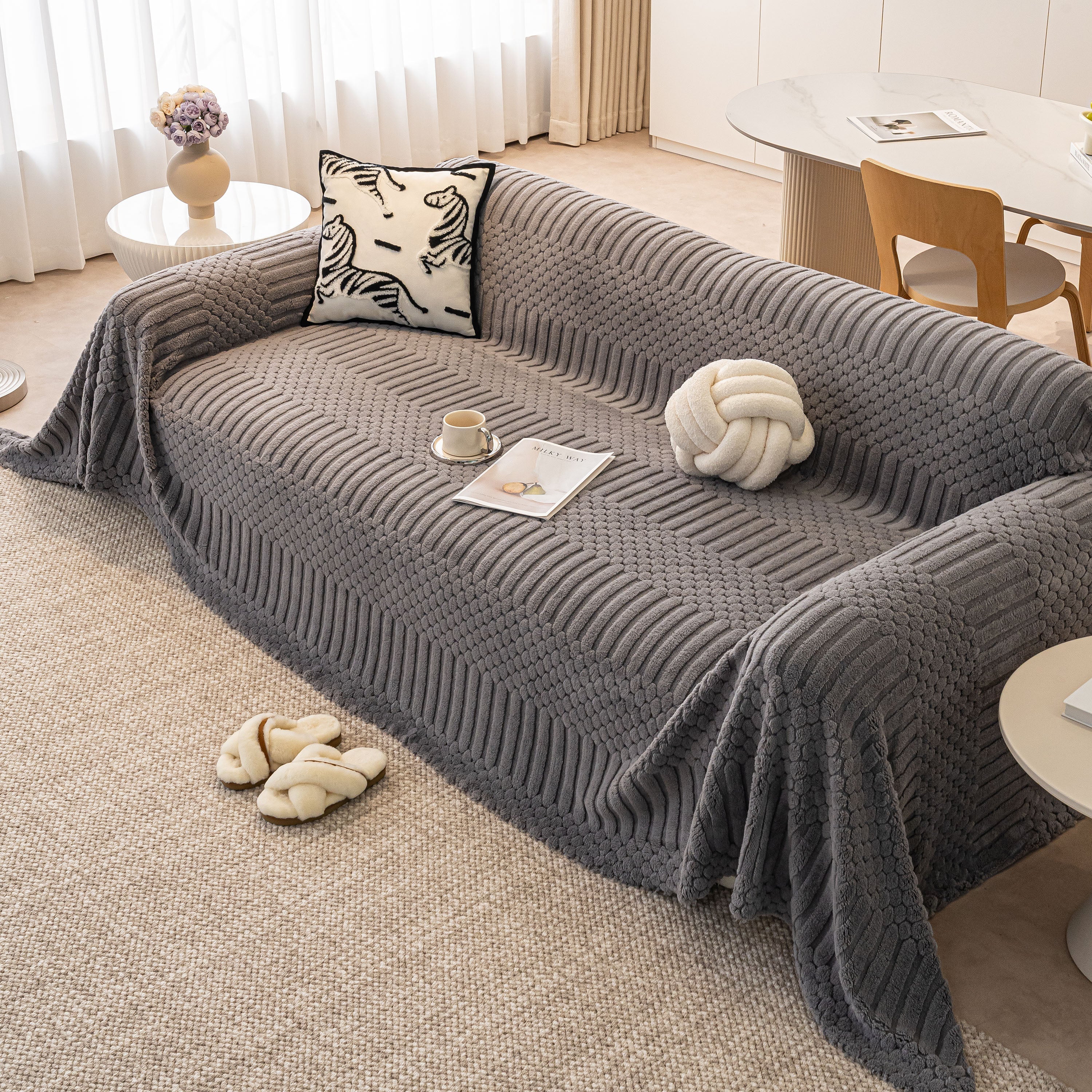 Boho 3D Geometric Throw Blanket for Couch, Luxurious Velvety Plush Fleece Sofa Cover - Image 4