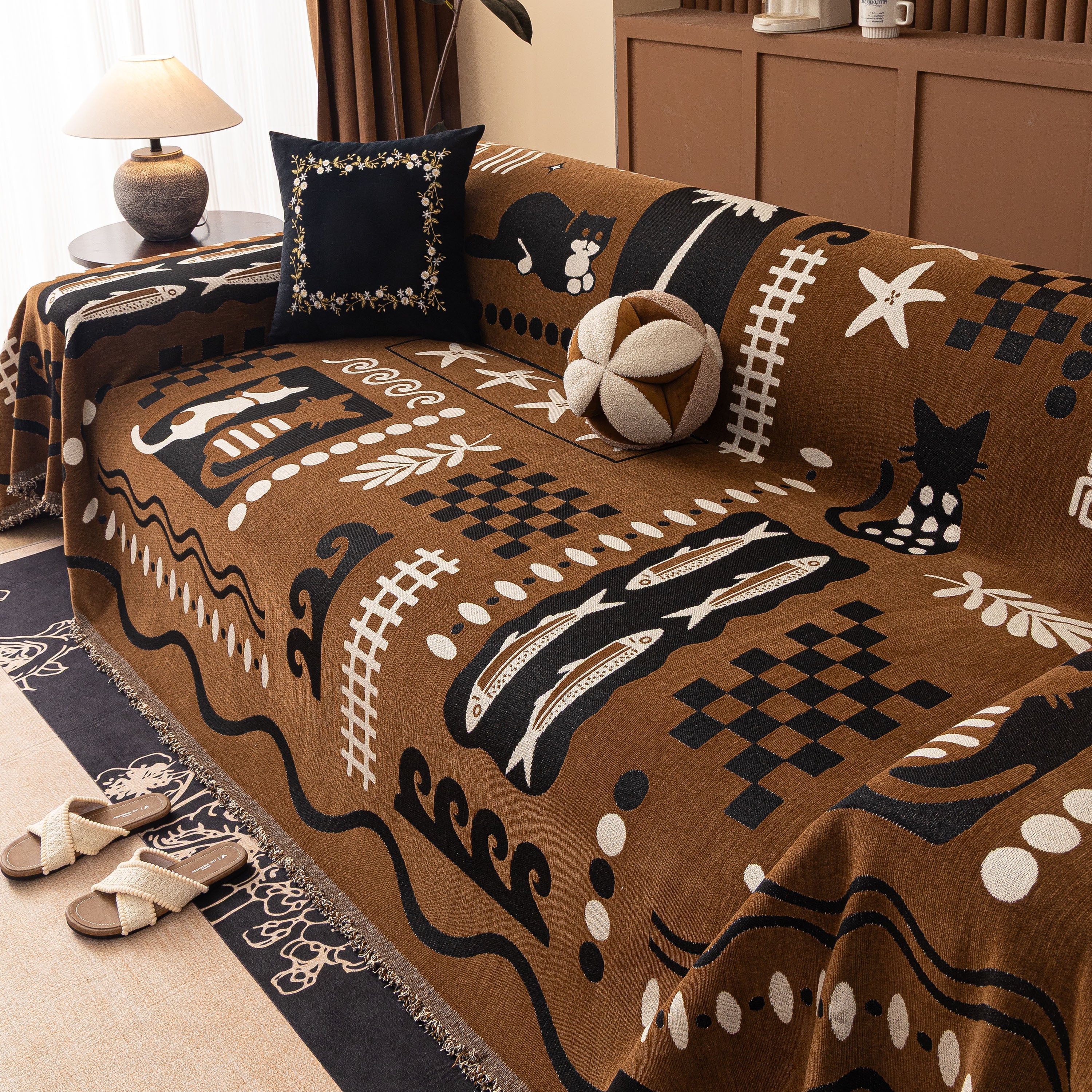 Boho Chic Woven Throw Blanket for Couch, Washable Couch Cover for Pets, Dogs, Cats - Image 49