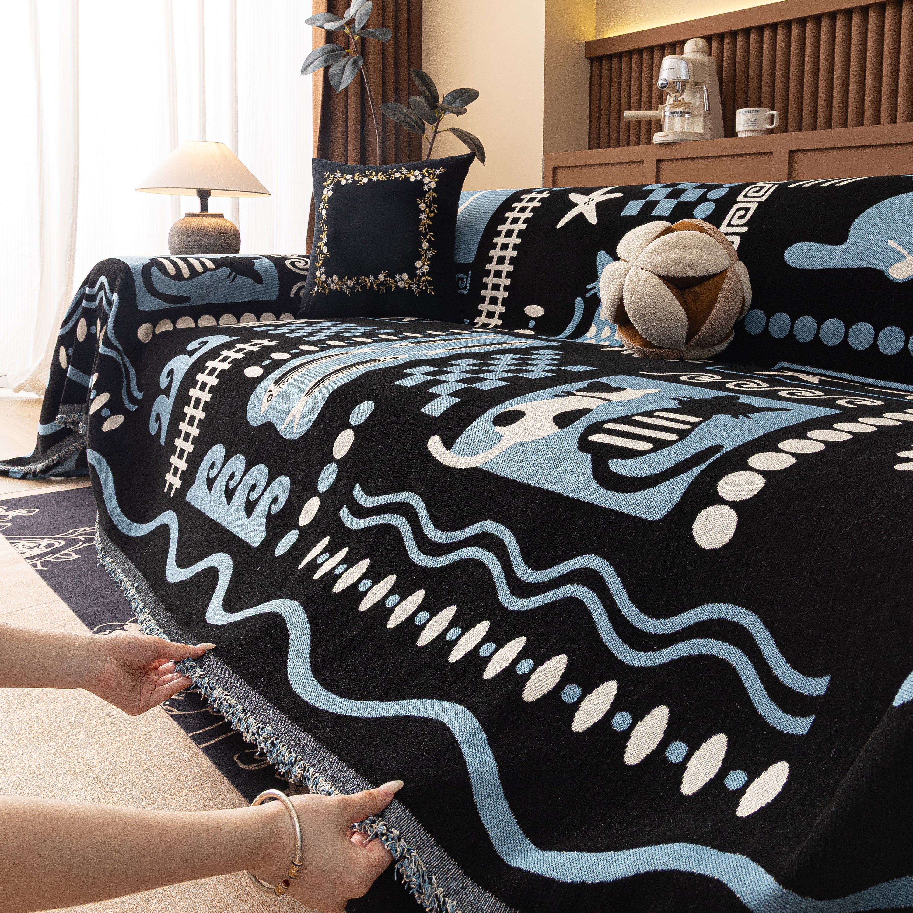 Boho Chic Woven Throw Blanket for Couch, Washable Couch Cover for Pets, Dogs, Cats - Image 57