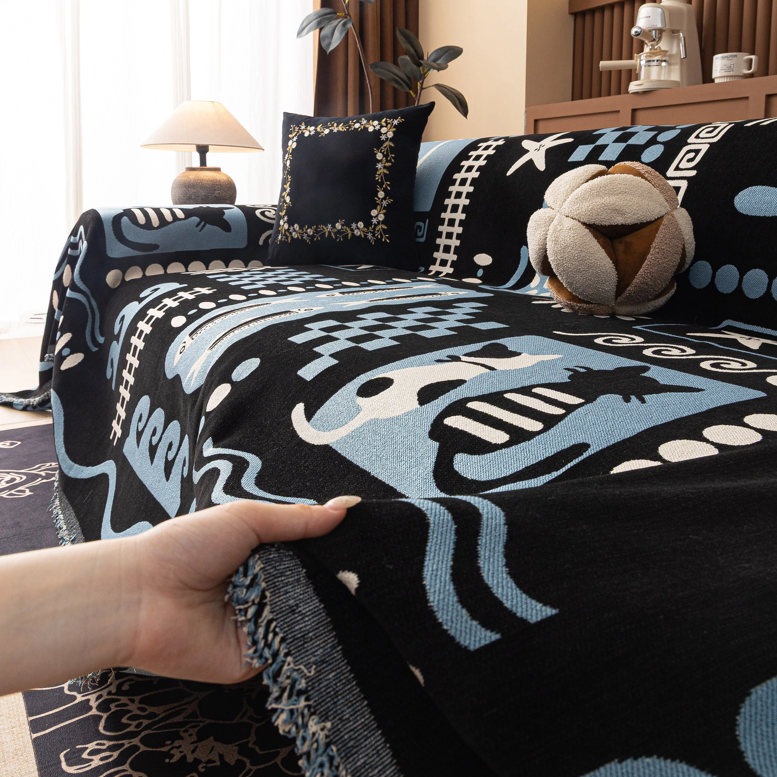Boho Chic Woven Throw Blanket for Couch, Washable Couch Cover for Pets, Dogs, Cats - Image 58