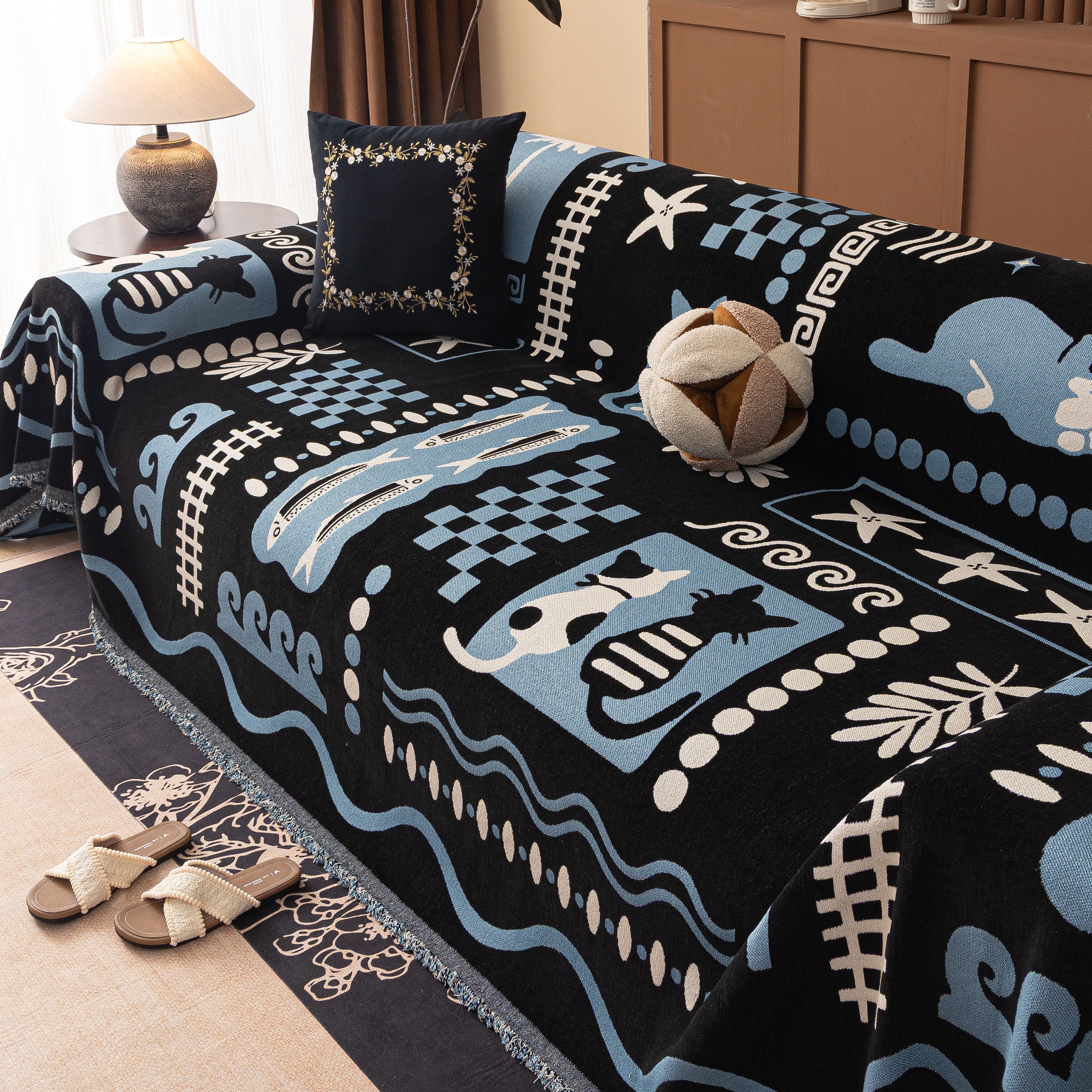 Boho Chic Woven Throw Blanket for Couch, Washable Couch Cover for Pets, Dogs, Cats - Image 63