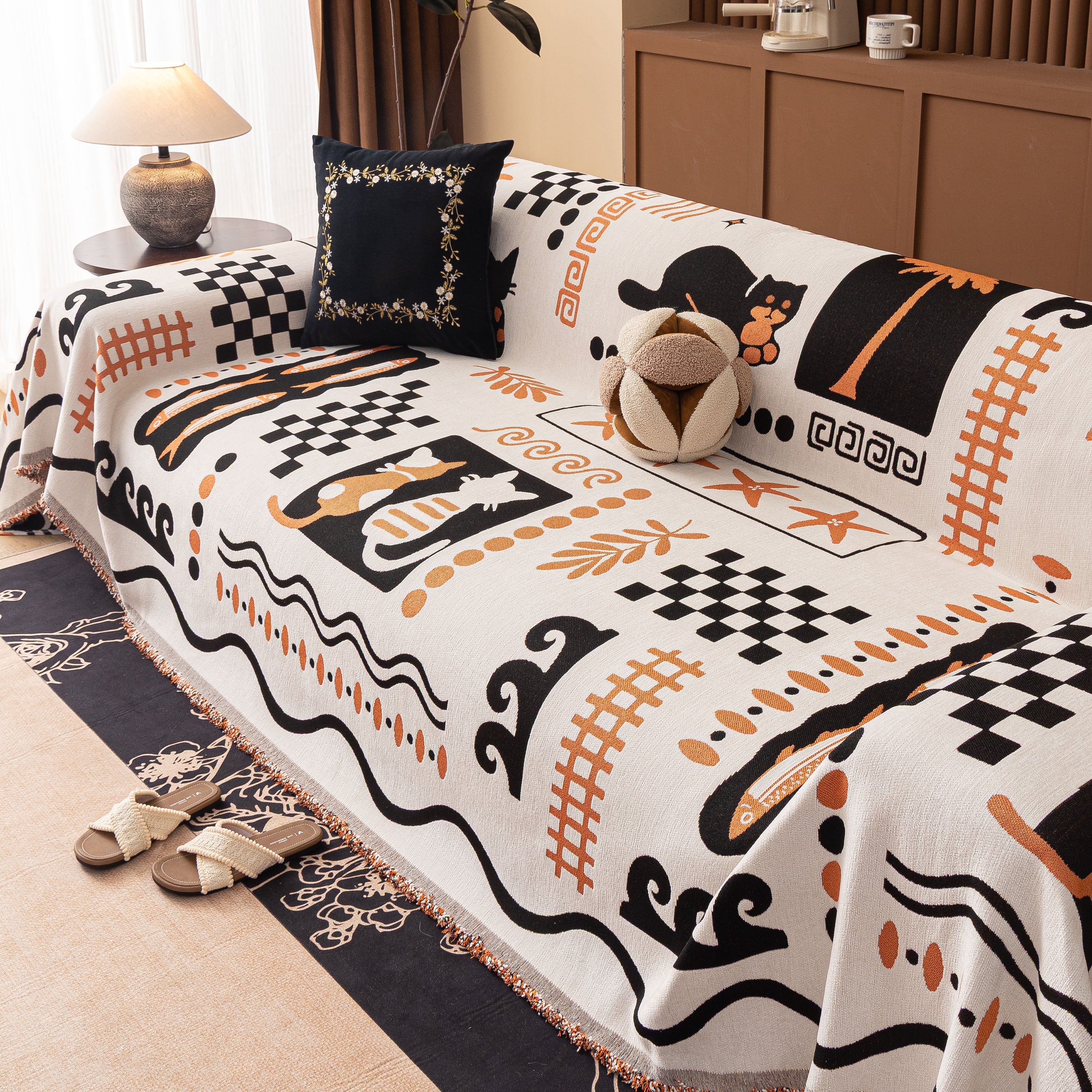 Boho Chic Woven Throw Blanket for Couch, Washable Couch Cover for Pets, Dogs, Cats - Image 9