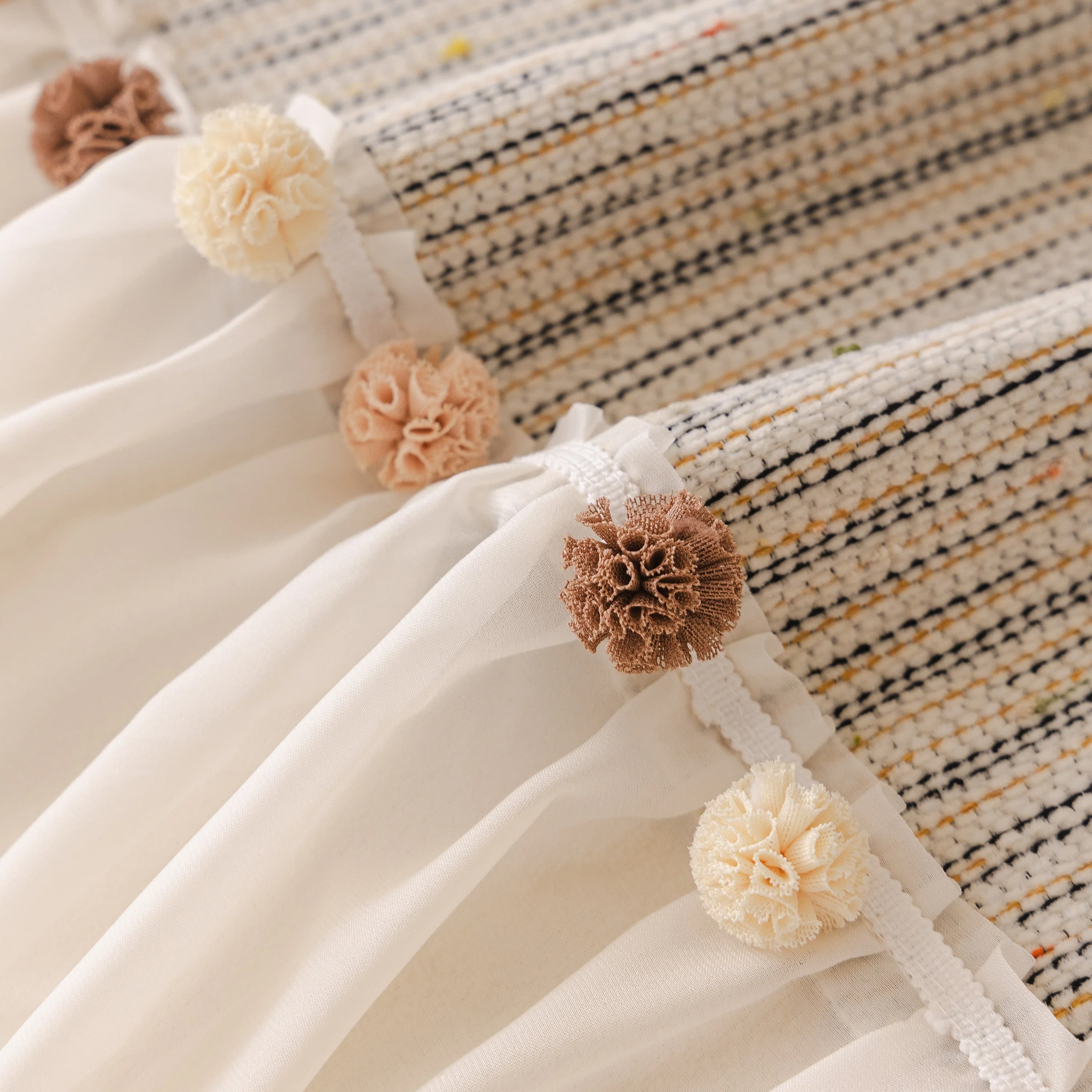 Boho Couch Cover with Knitted Stripes, Chiffon Skirt & Pom Fringe, Pet-Friendly Throw - Image 21
