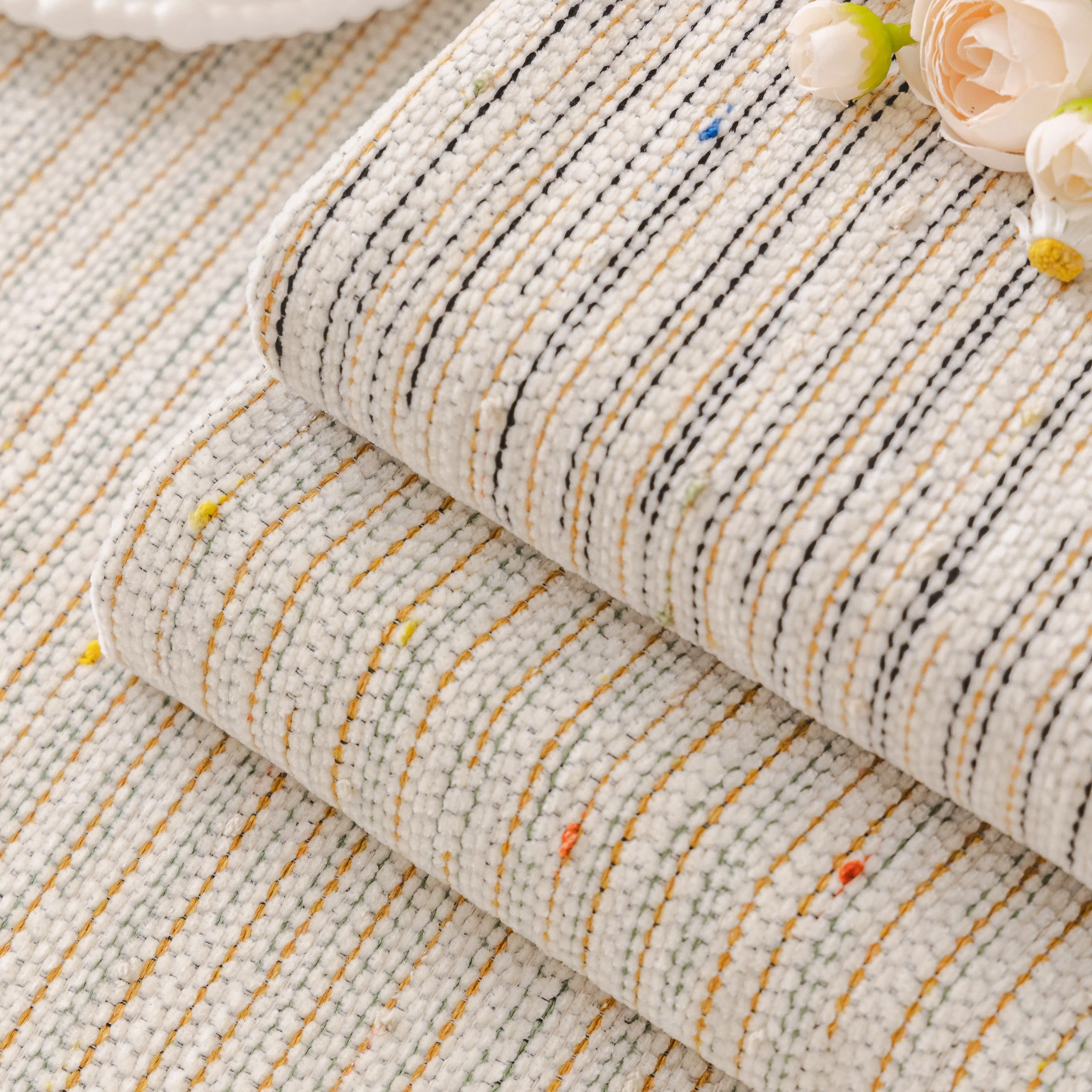Boho Couch Cover with Knitted Stripes, Chiffon Skirt & Pom Fringe, Pet-Friendly Throw - Image 46