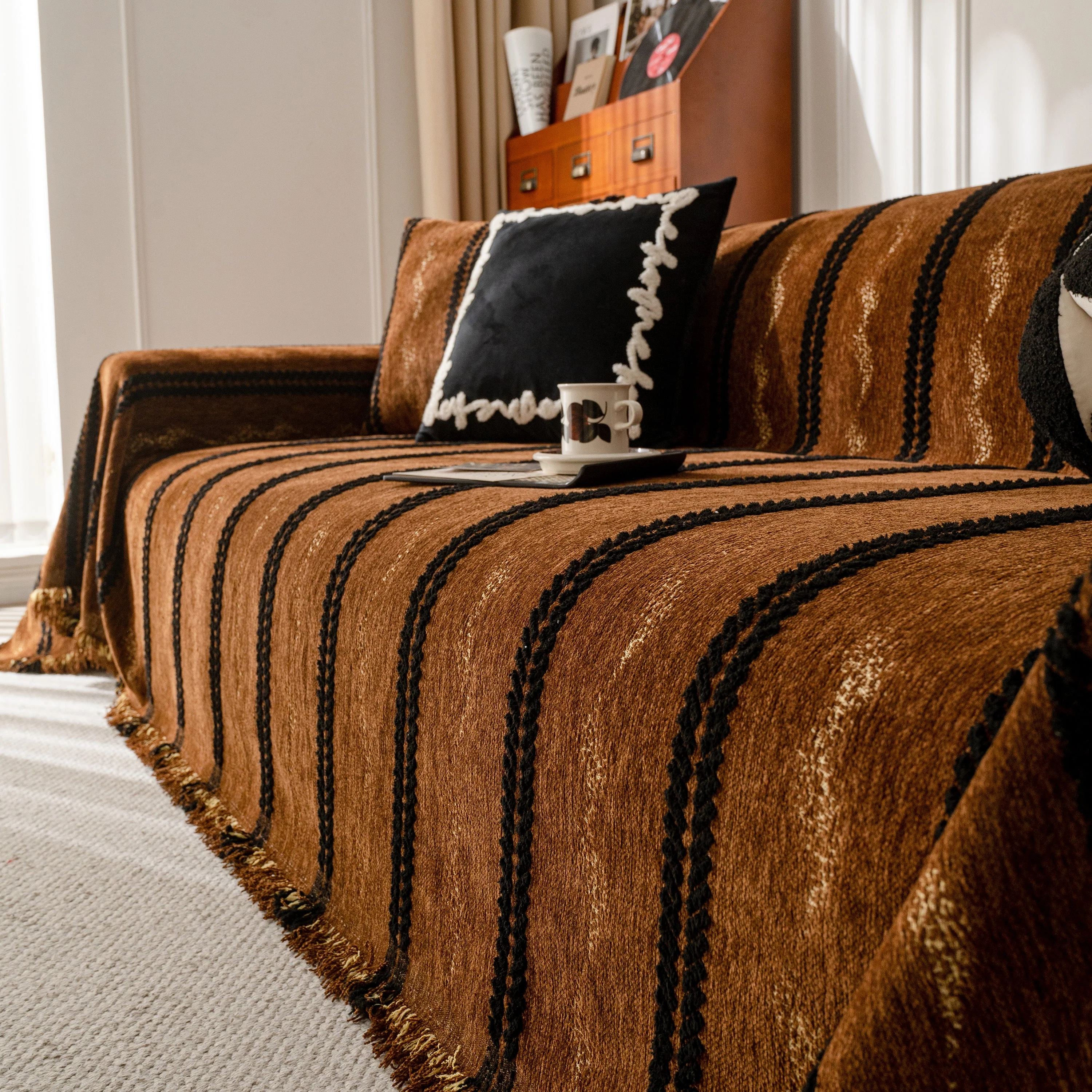 Boho Couch Throw Blanket with Textured Stripes, Sofa Cover for Living Room Decor - Image 100