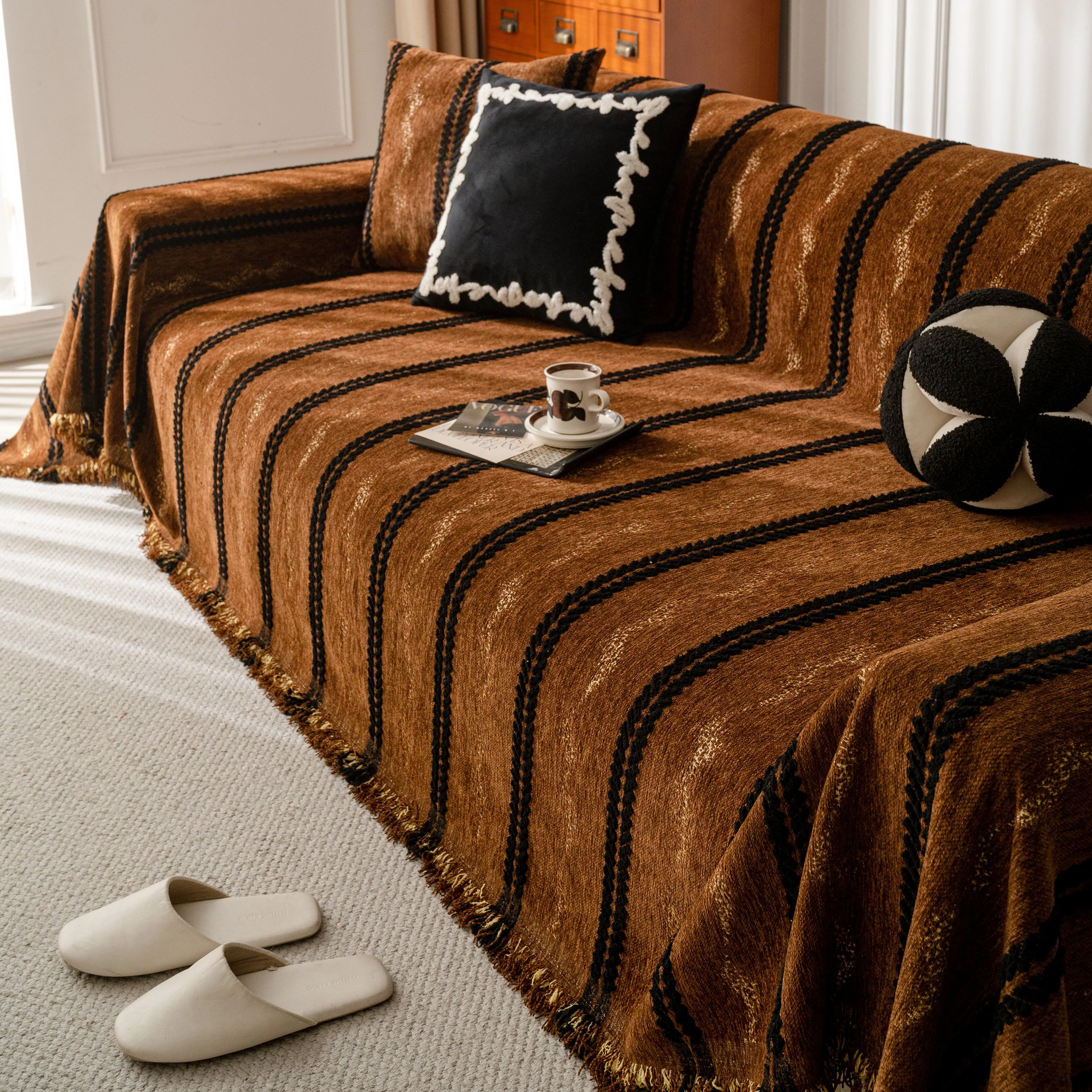 Boho Couch Throw Blanket with Textured Stripes, Sofa Cover for Living Room Decor - Image 101