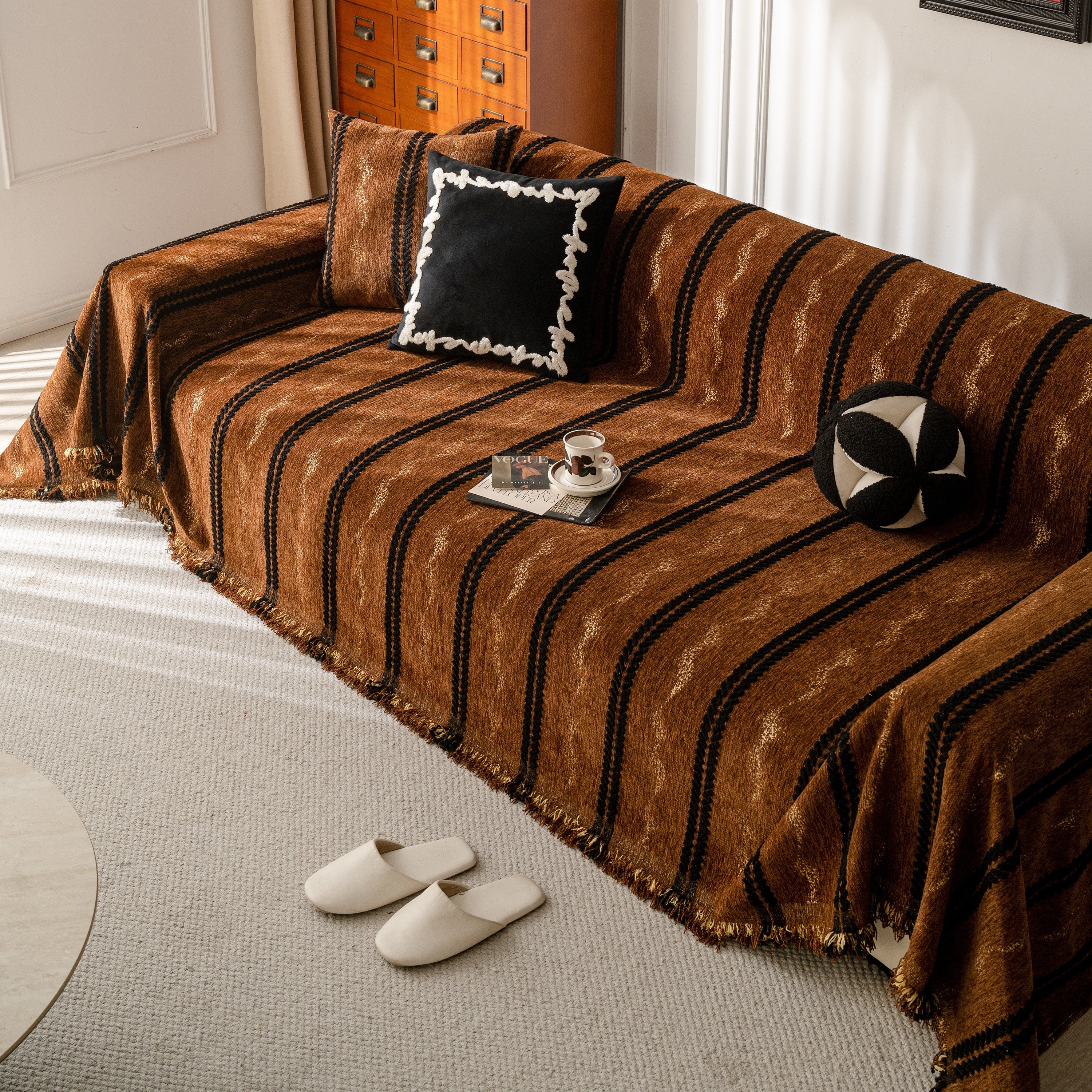 Boho Couch Throw Blanket with Textured Stripes, Sofa Cover for Living Room Decor - Image 102