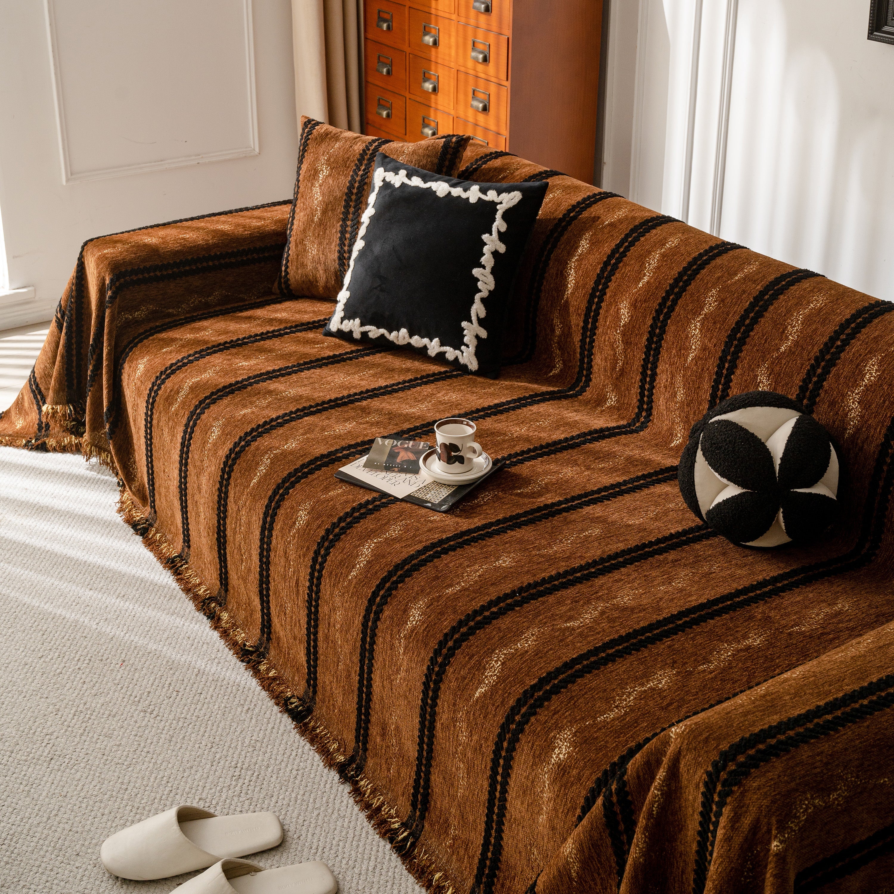 Boho Couch Throw Blanket with Textured Stripes, Sofa Cover for Living Room Decor - Image 104