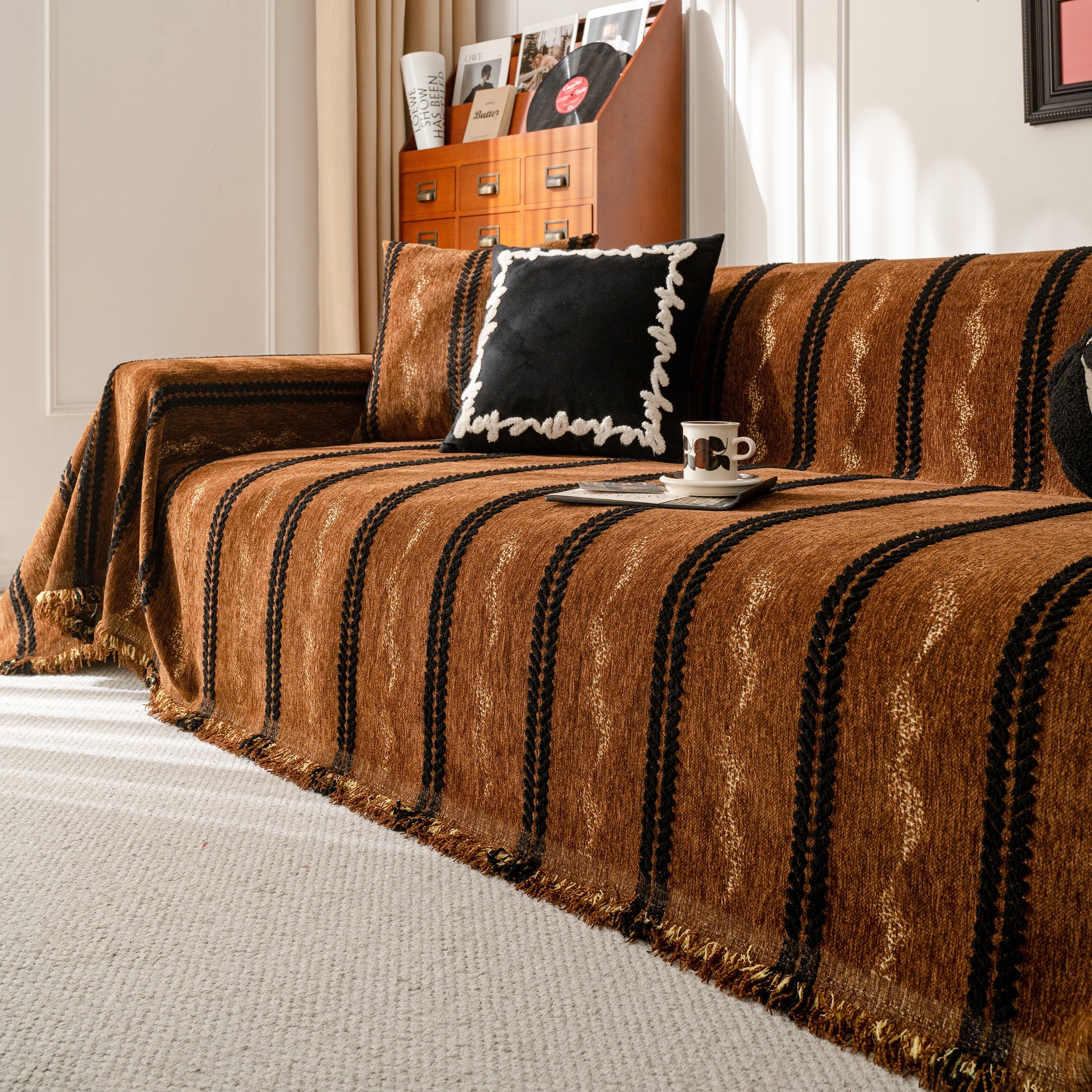 Boho Couch Throw Blanket with Textured Stripes, Sofa Cover for Living Room Decor - Image 105
