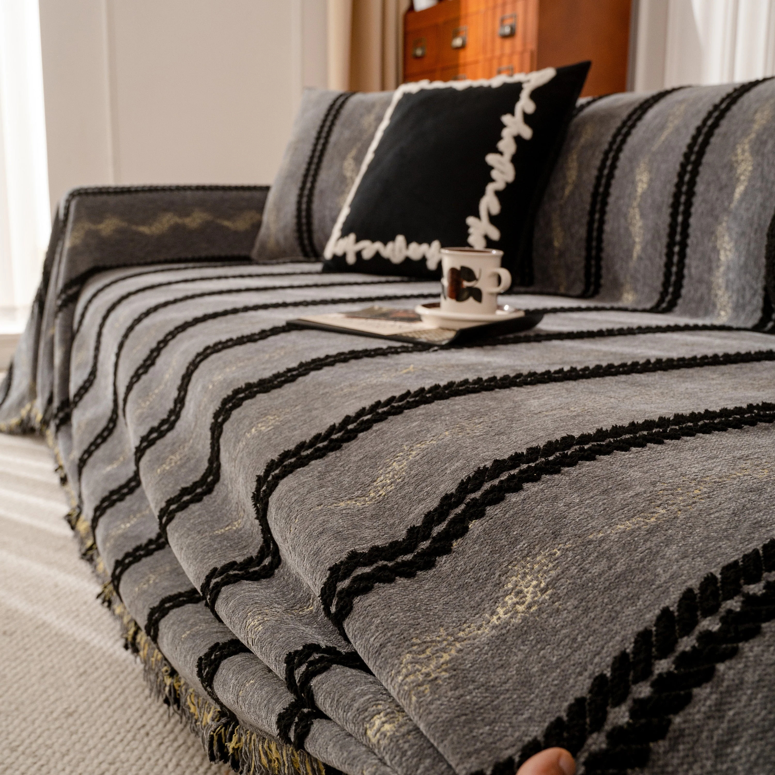 Boho Couch Throw Blanket with Textured Stripes, Sofa Cover for Living Room Decor - Image 106