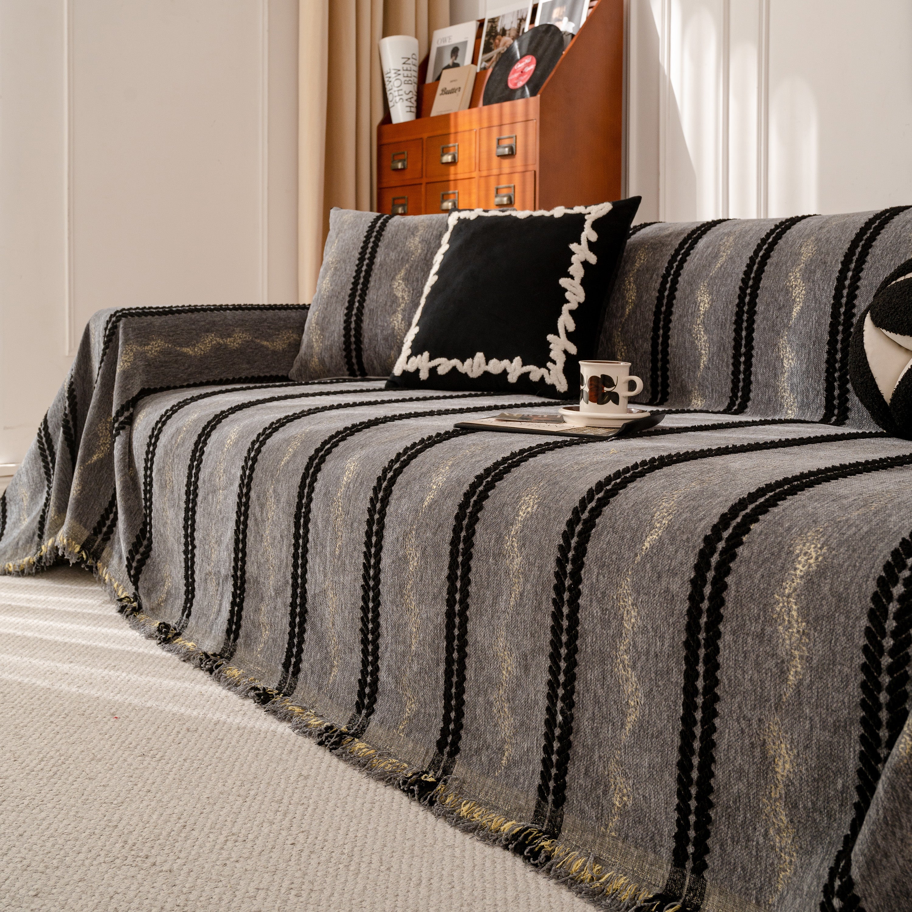 Boho Couch Throw Blanket with Textured Stripes, Sofa Cover for Living Room Decor - Image 109