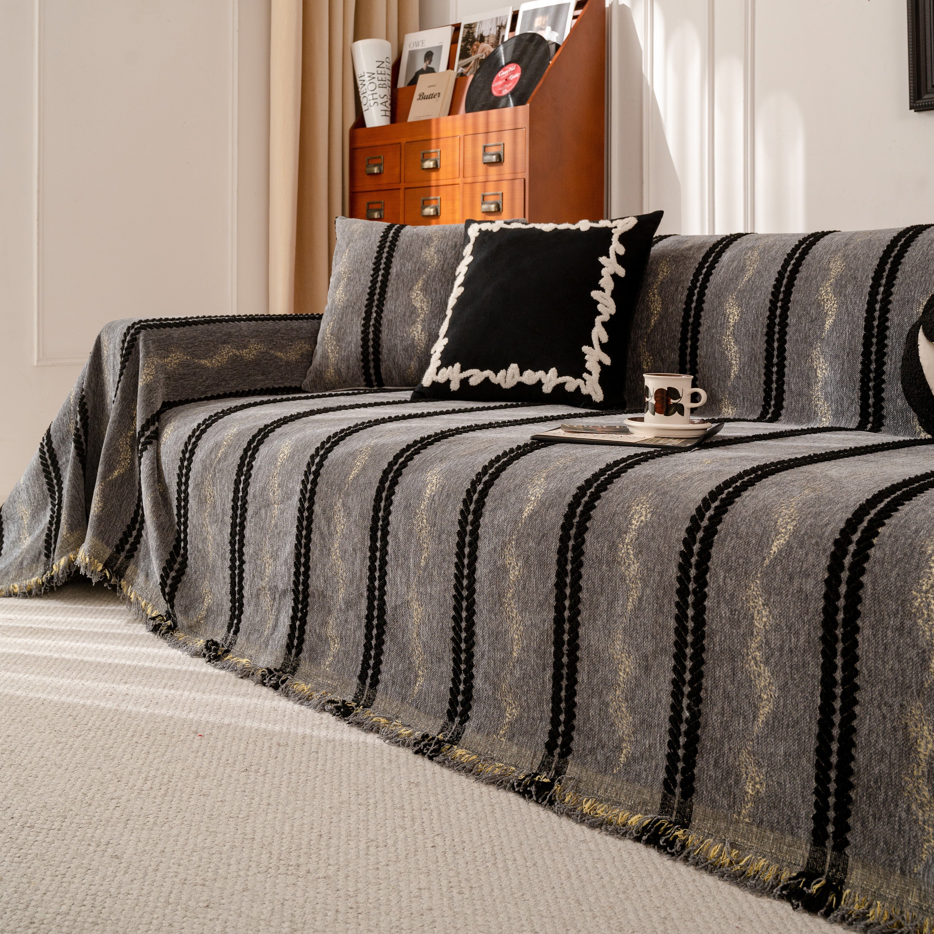 Boho Couch Throw Blanket with Textured Stripes, Sofa Cover for Living Room Decor - Image 111
