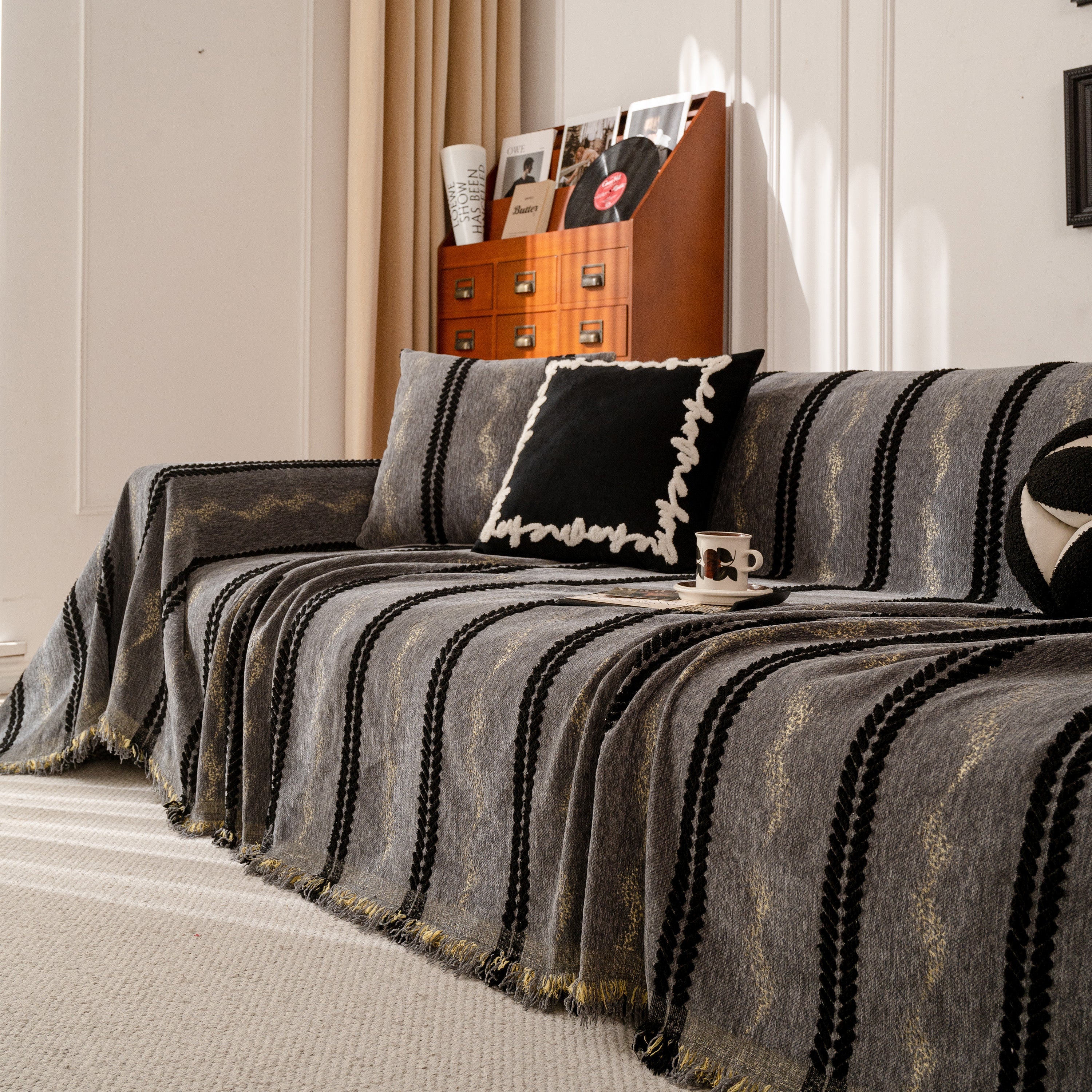 Boho Couch Throw Blanket with Textured Stripes, Sofa Cover for Living Room Decor - Image 112