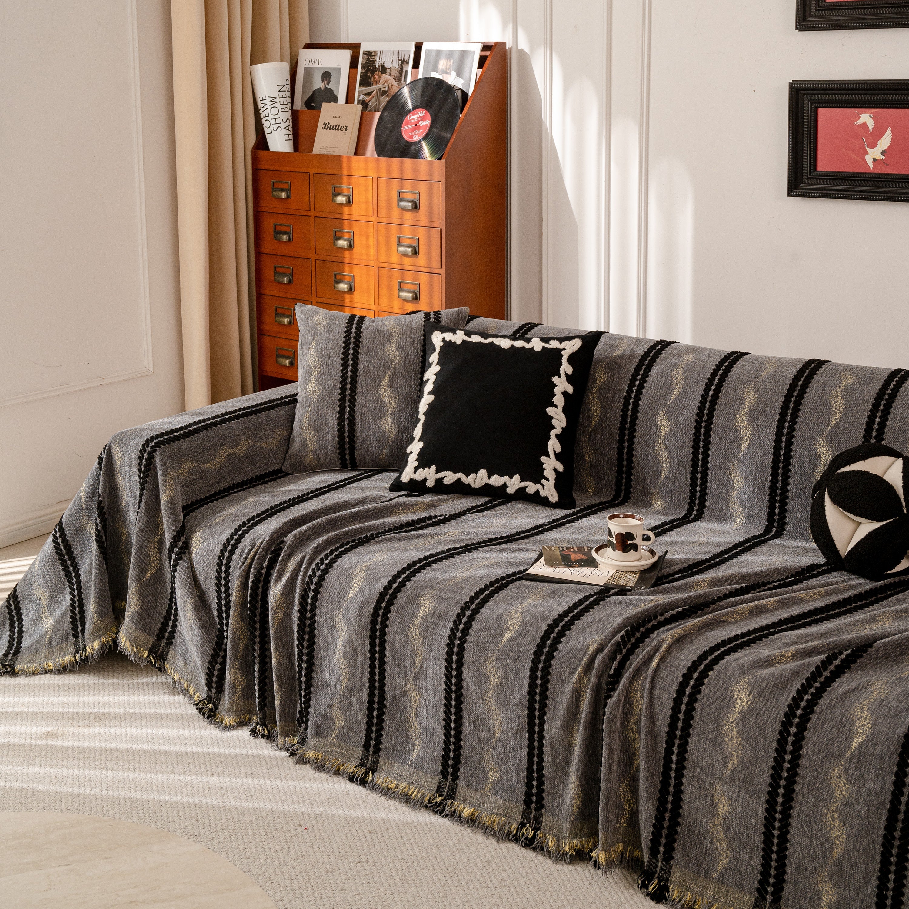 Boho Couch Throw Blanket with Textured Stripes, Sofa Cover for Living Room Decor - Image 114