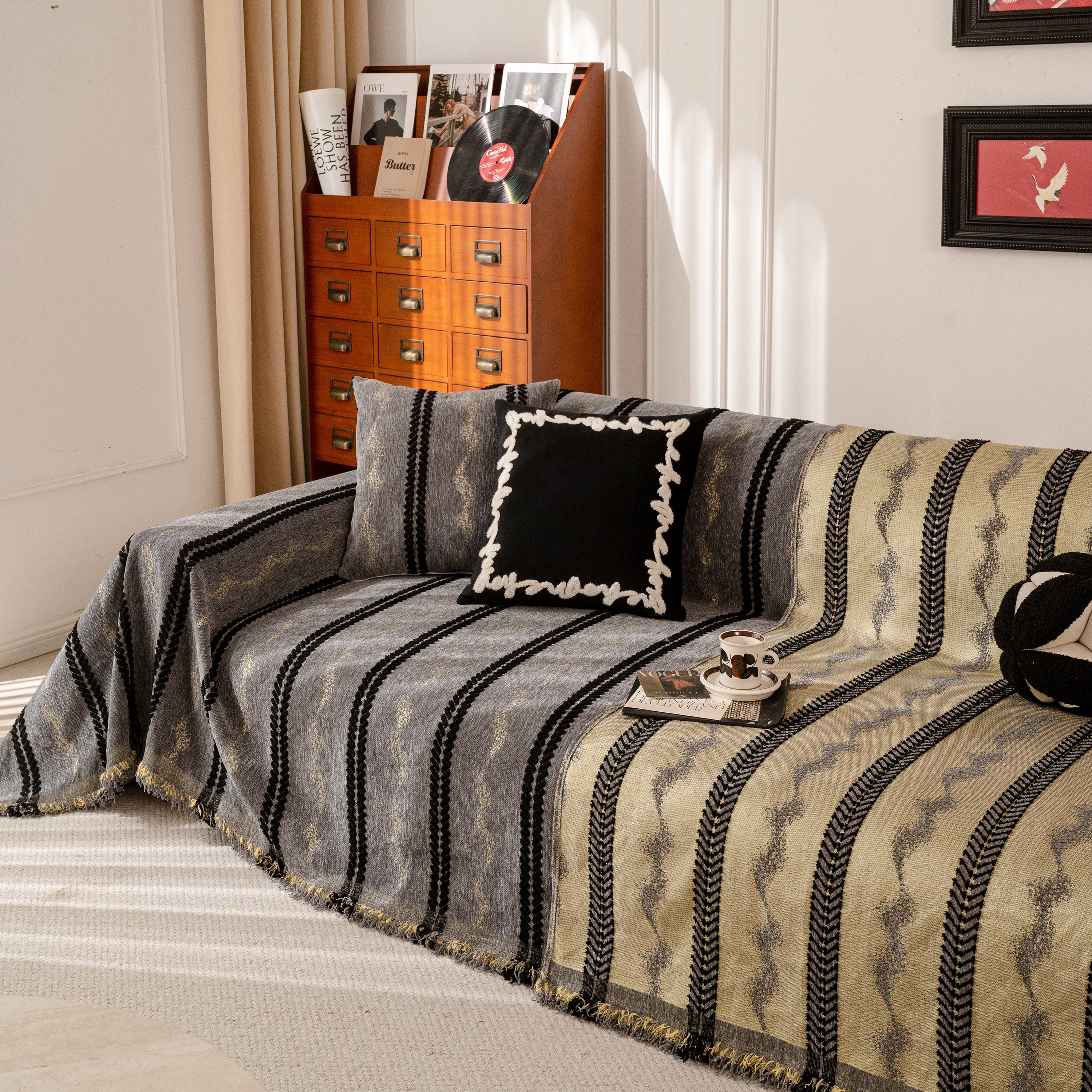 Boho Couch Throw Blanket with Textured Stripes, Sofa Cover for Living Room Decor - Image 116