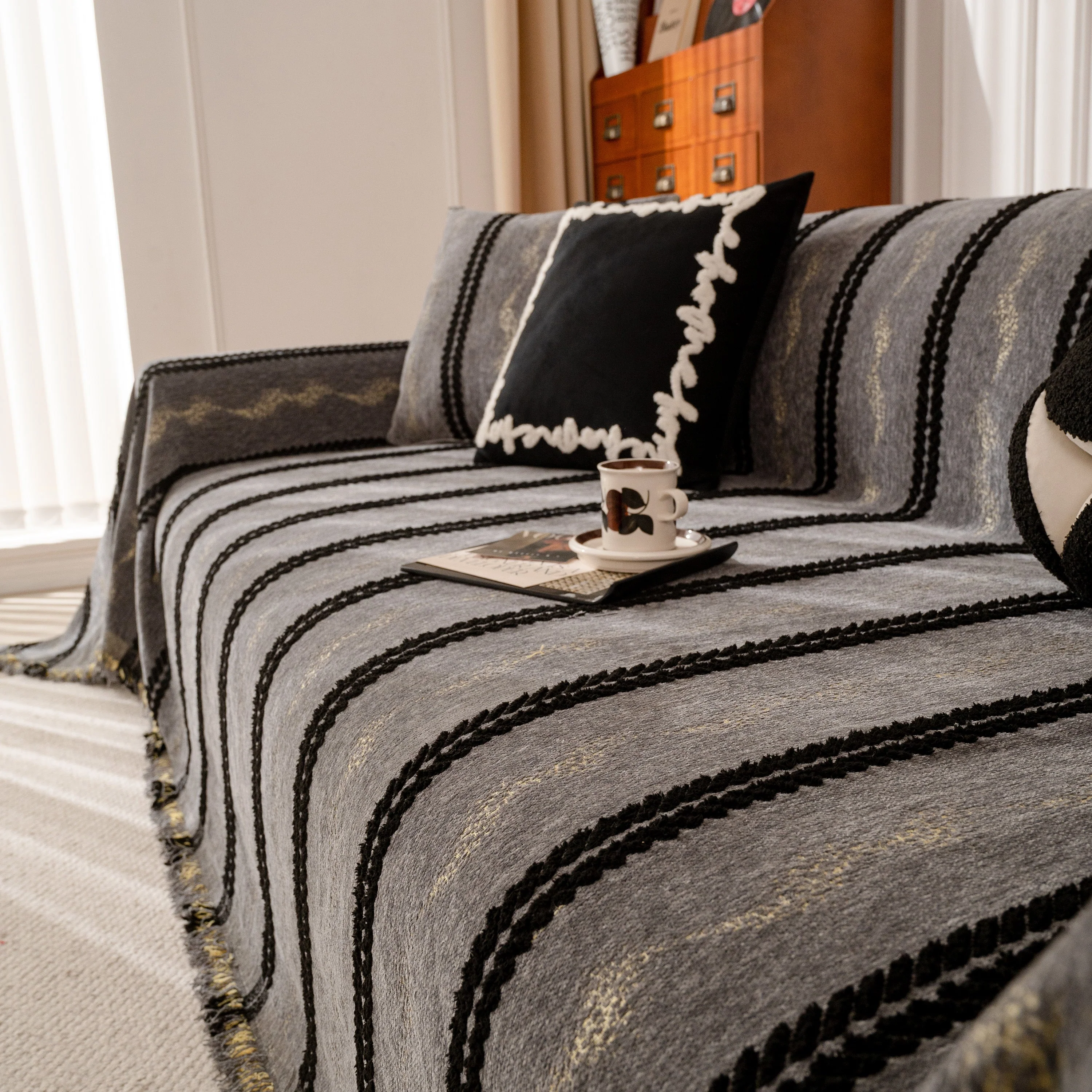 Boho Couch Throw Blanket with Textured Stripes, Sofa Cover for Living Room Decor - Image 118
