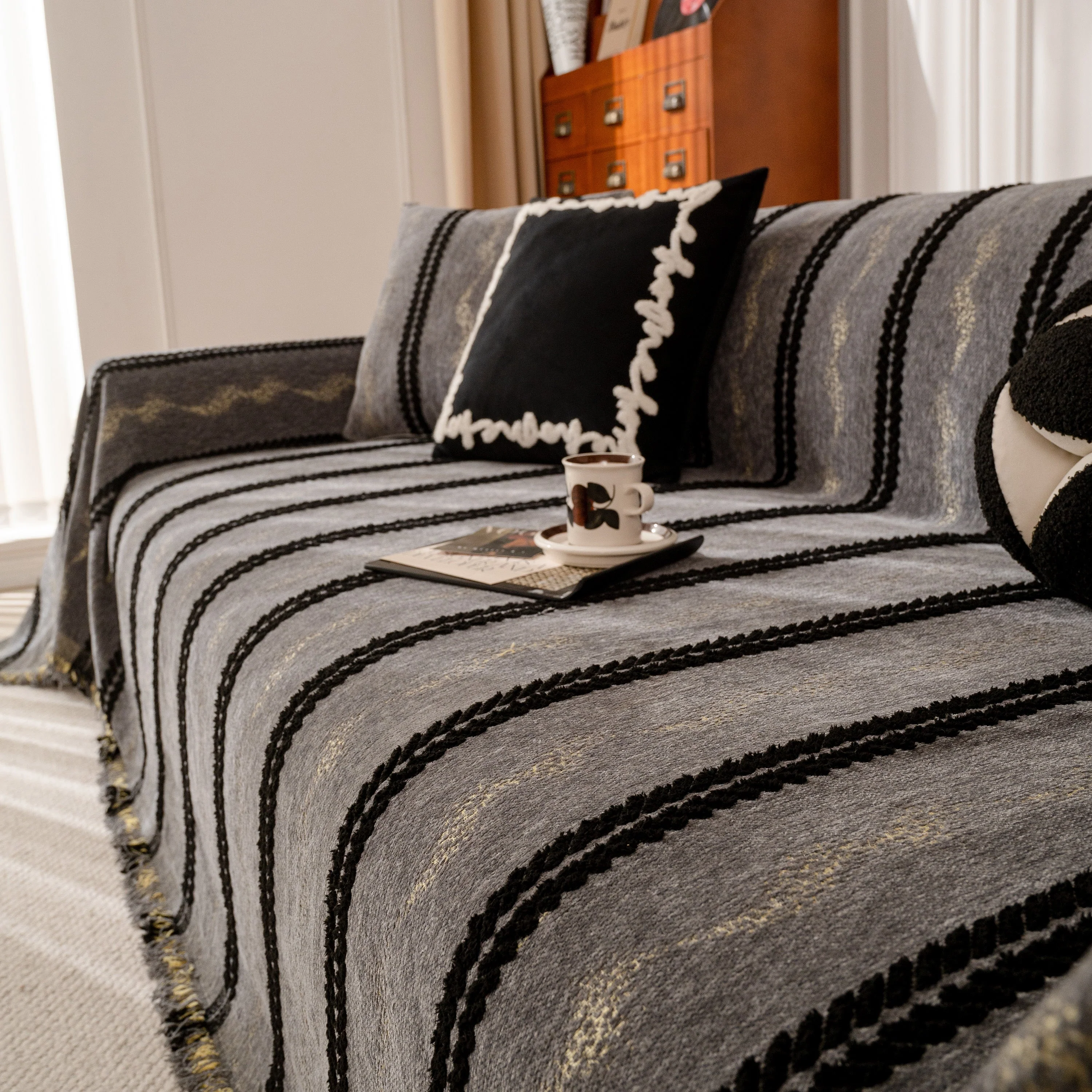 Boho Couch Throw Blanket with Textured Stripes, Sofa Cover for Living Room Decor - Image 119