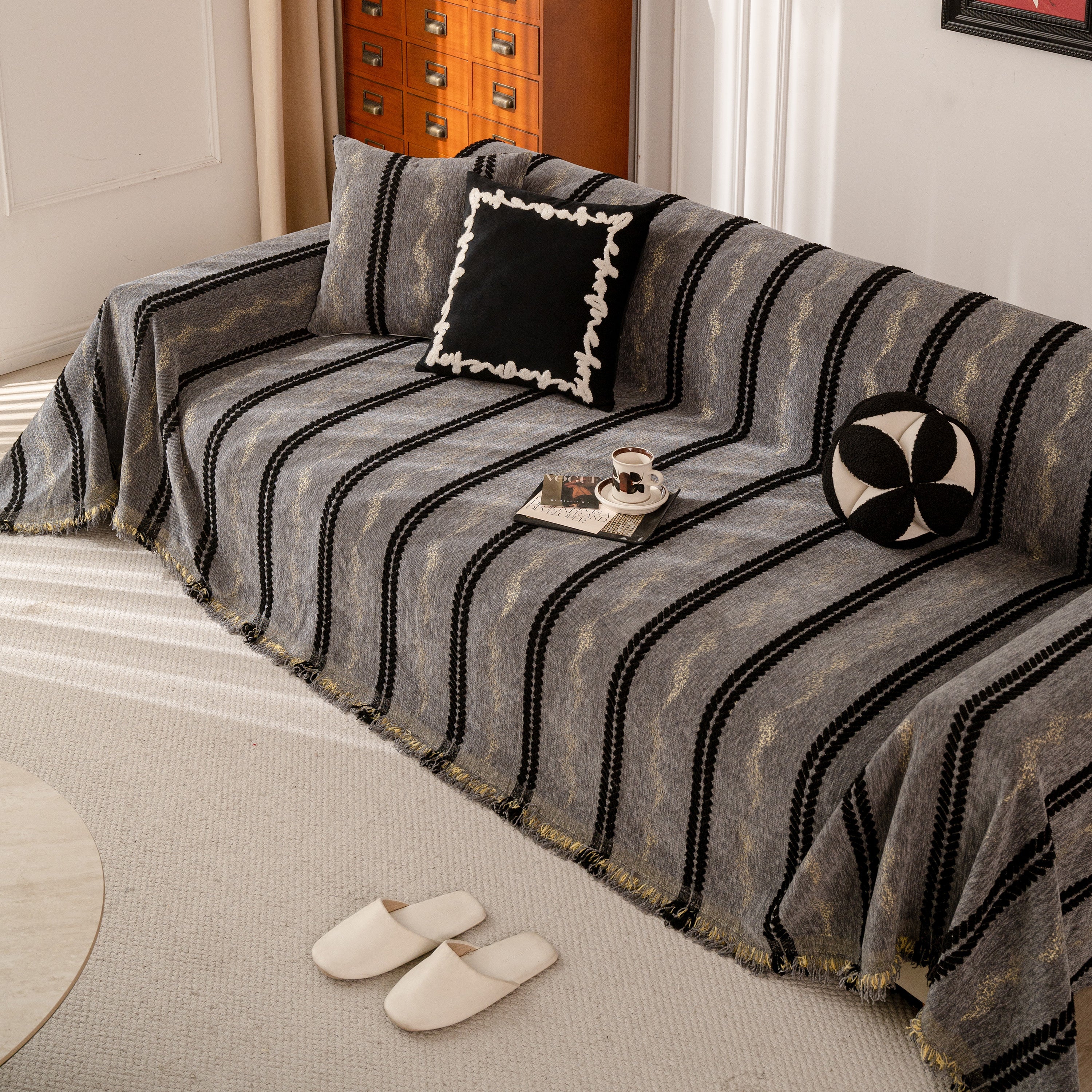 Boho Couch Throw Blanket with Textured Stripes, Sofa Cover for Living Room Decor - Image 122