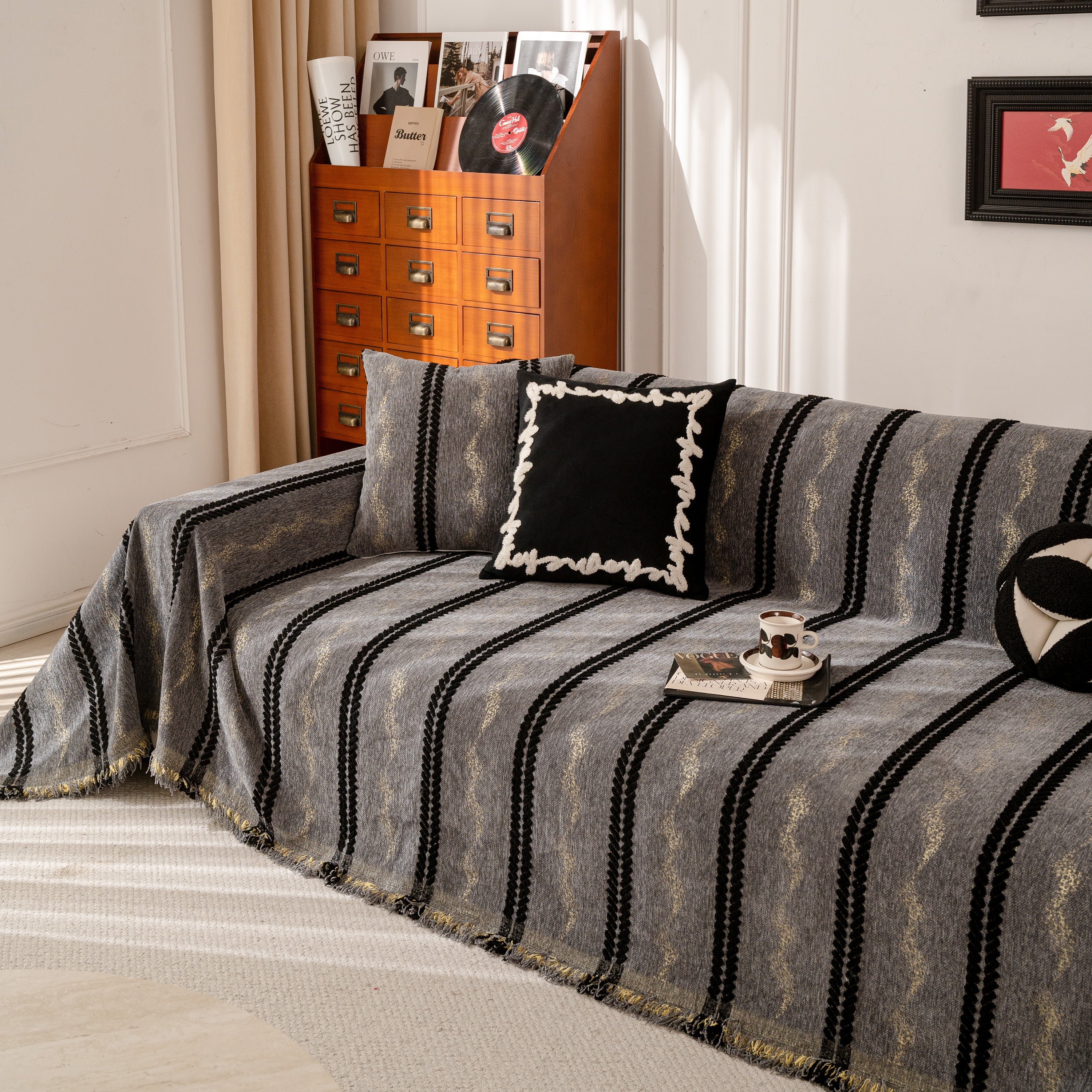 Boho Couch Throw Blanket with Textured Stripes, Sofa Cover for Living Room Decor - Image 123