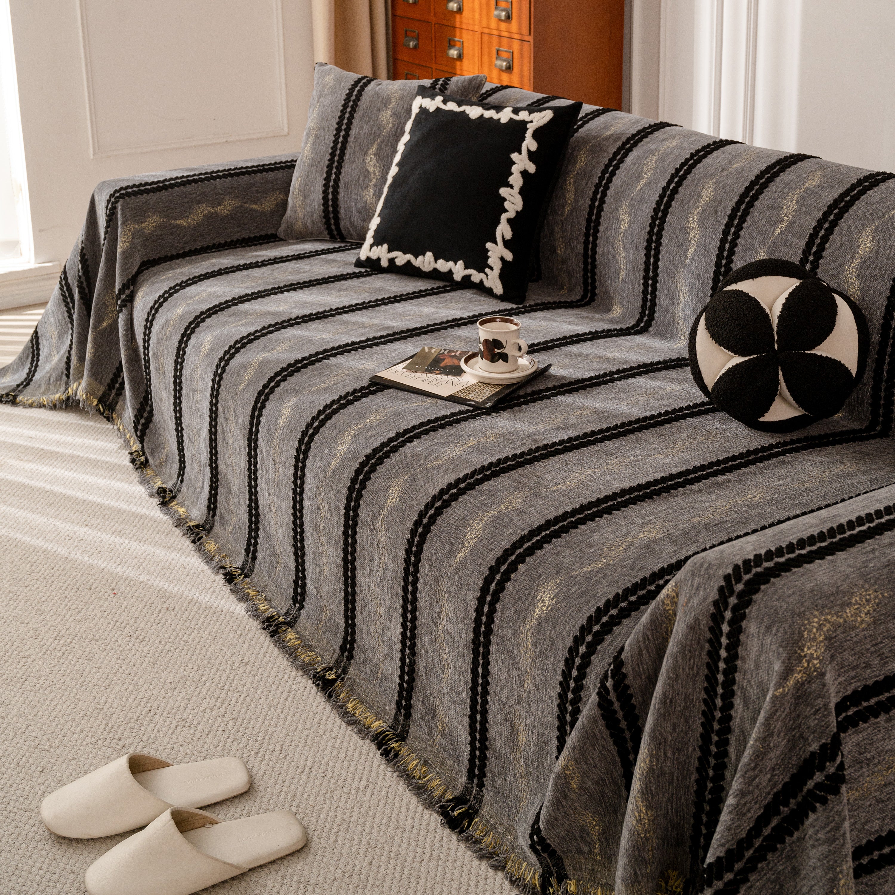Boho Couch Throw Blanket with Textured Stripes, Sofa Cover for Living Room Decor - Image 124
