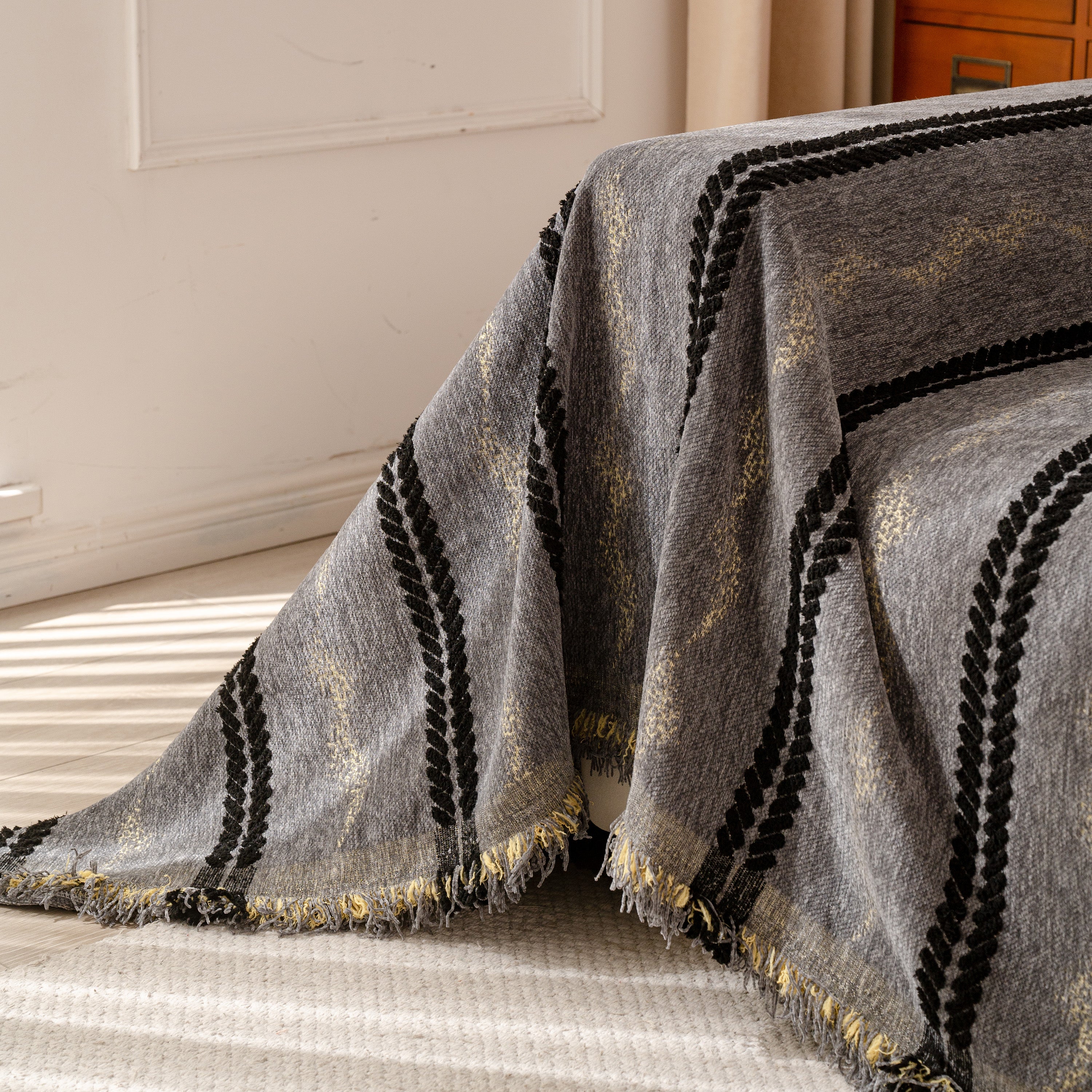 Boho Couch Throw Blanket with Textured Stripes, Sofa Cover for Living Room Decor - Image 125