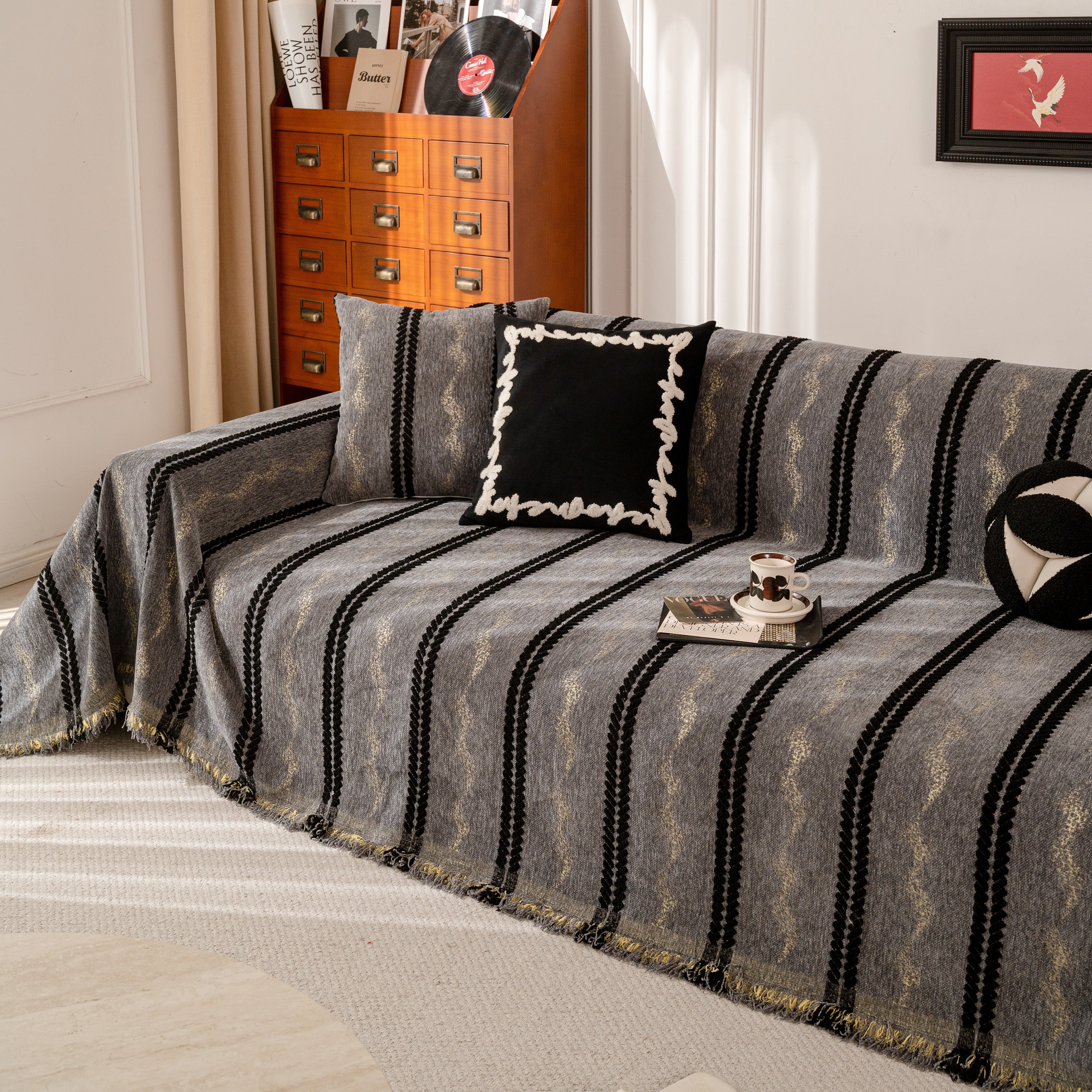 Boho Couch Throw Blanket with Textured Stripes, Sofa Cover for Living Room Decor - Image 126