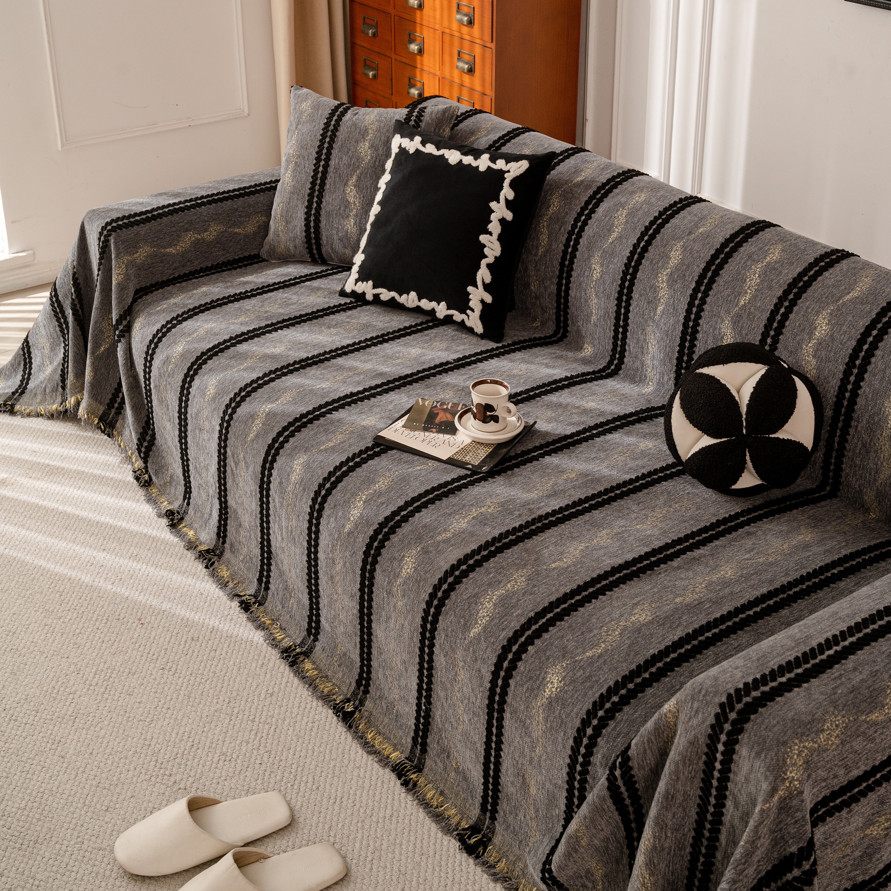 Boho Couch Throw Blanket with Textured Stripes, Sofa Cover for Living Room Decor - Image 127