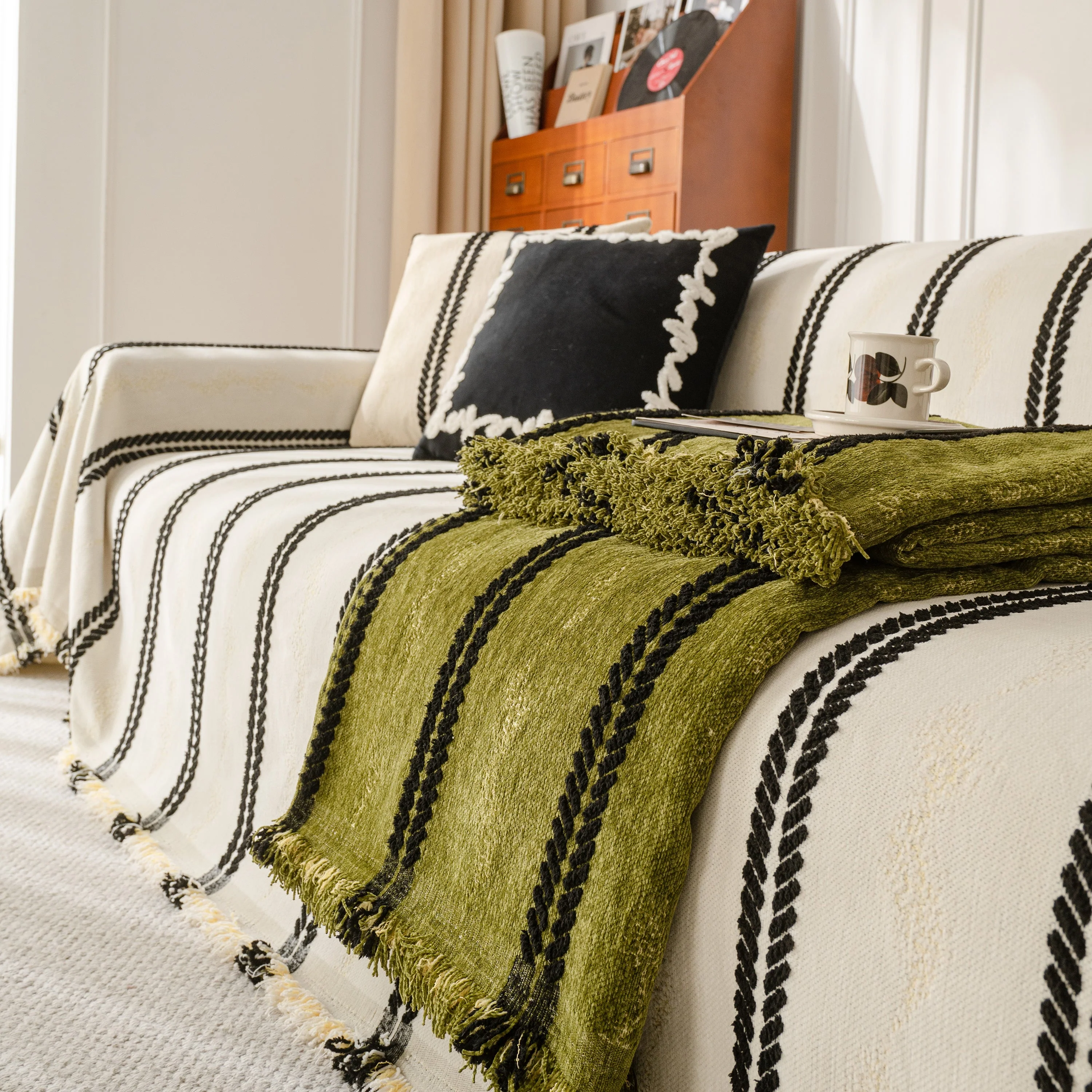 Boho Couch Throw Blanket with Textured Stripes, Sofa Cover for Living Room Decor - Image 39