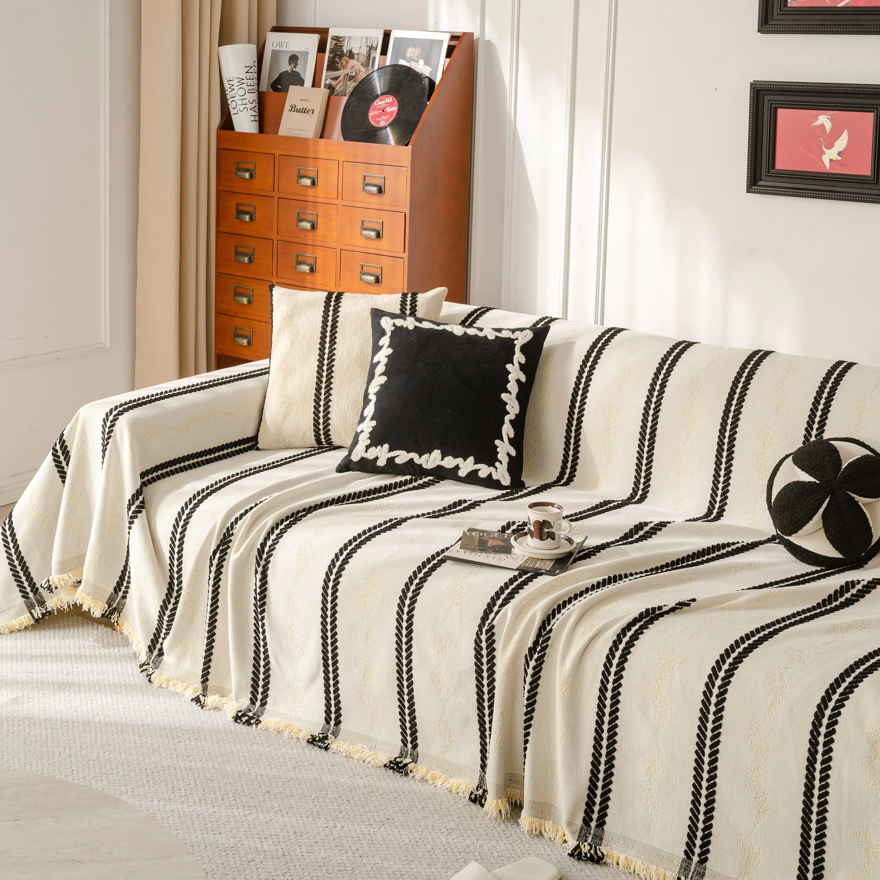 Boho Couch Throw Blanket with Textured Stripes, Sofa Cover for Living Room Decor - Image 40