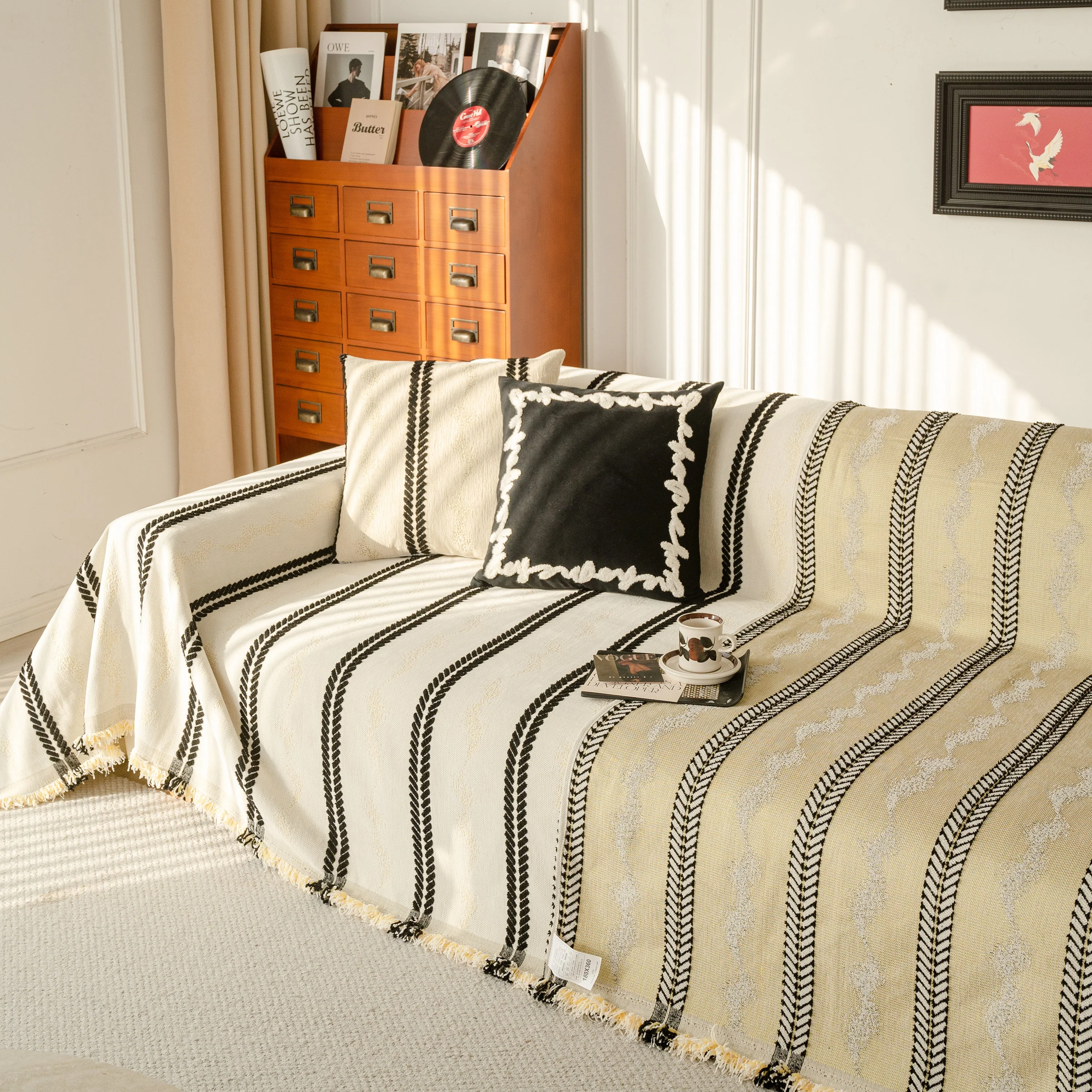Boho Couch Throw Blanket with Textured Stripes, Sofa Cover for Living Room Decor - Image 44