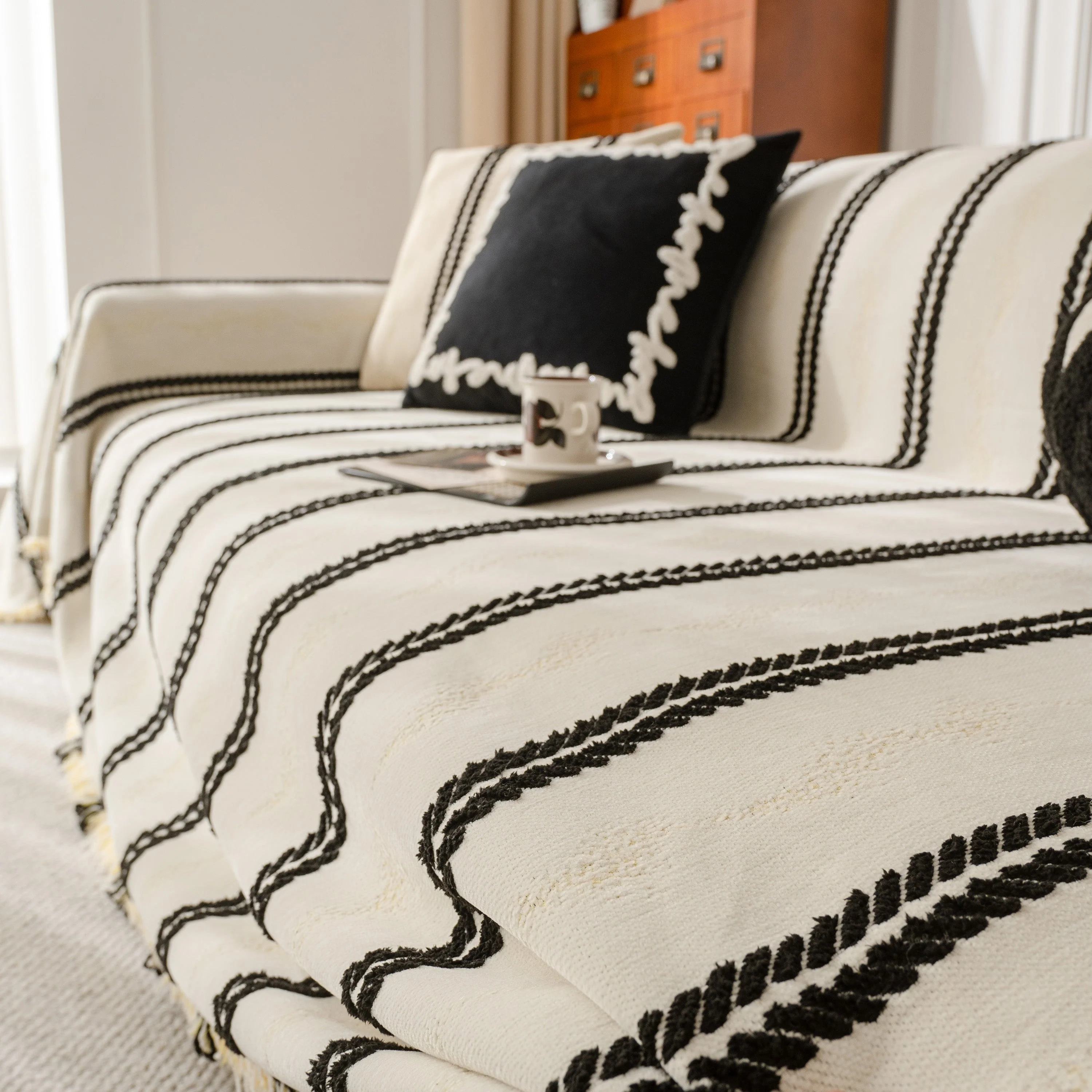 Boho Couch Throw Blanket with Textured Stripes, Sofa Cover for Living Room Decor - Image 47