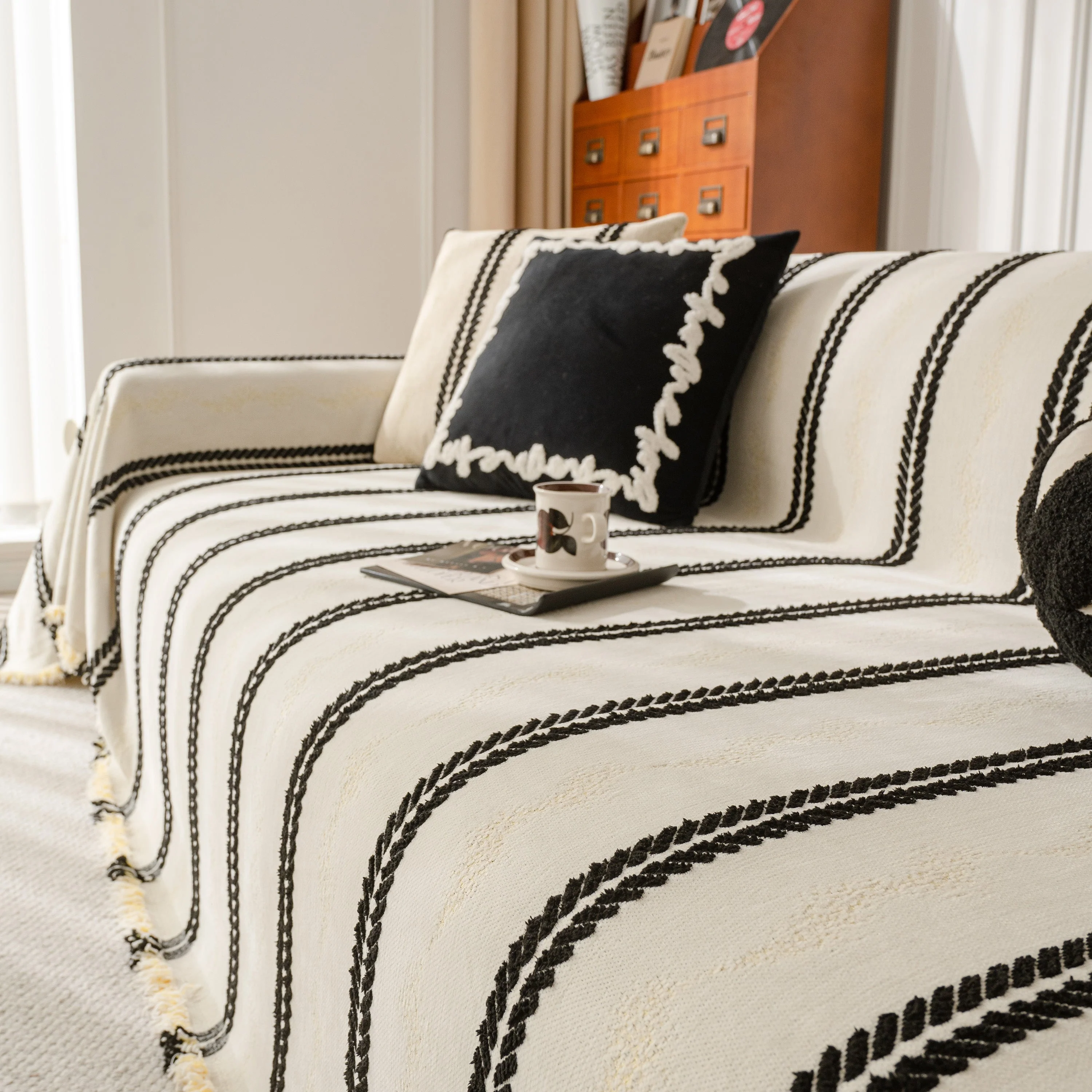Boho Couch Throw Blanket with Textured Stripes, Sofa Cover for Living Room Decor - Image 48
