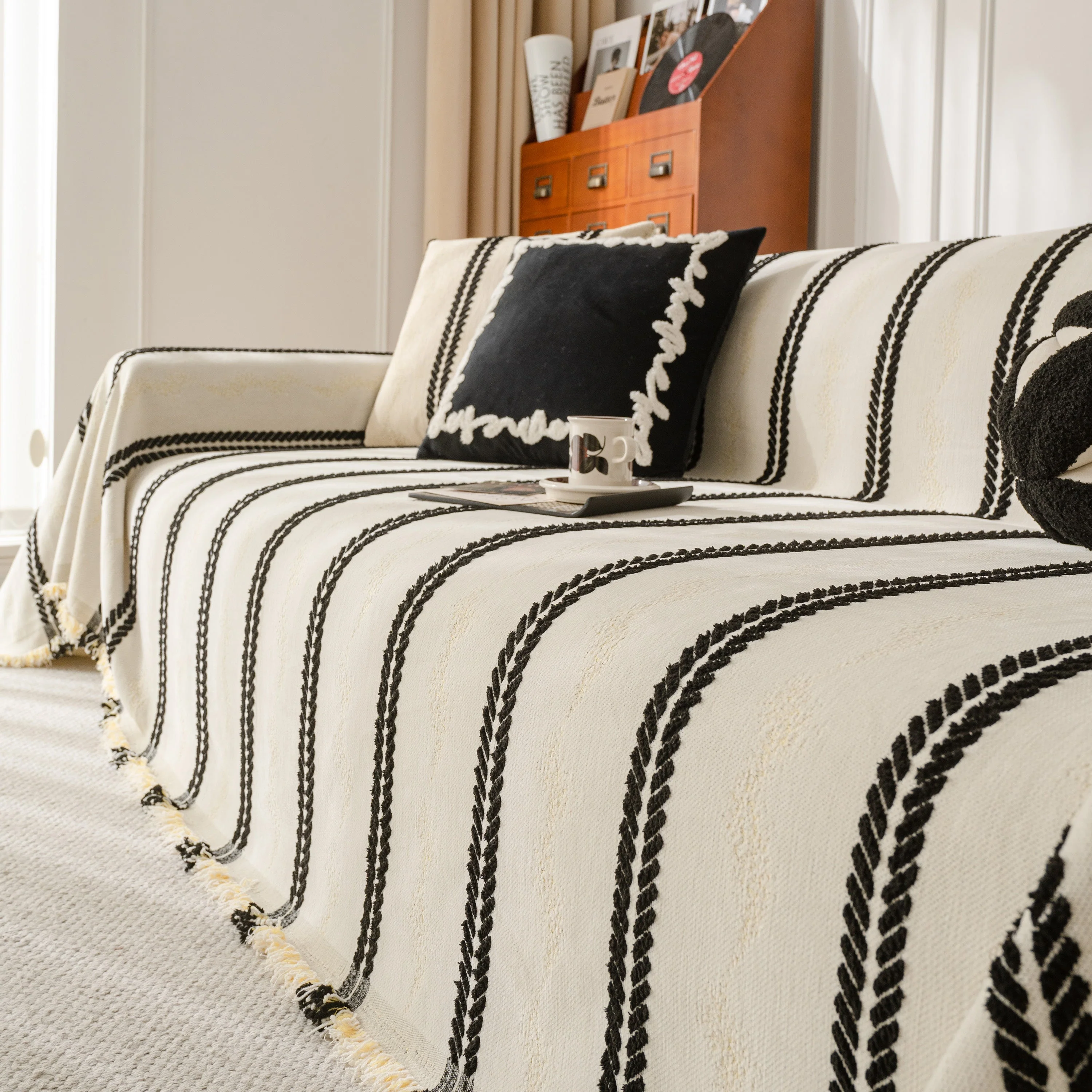 Boho Couch Throw Blanket with Textured Stripes, Sofa Cover for Living Room Decor - Image 49