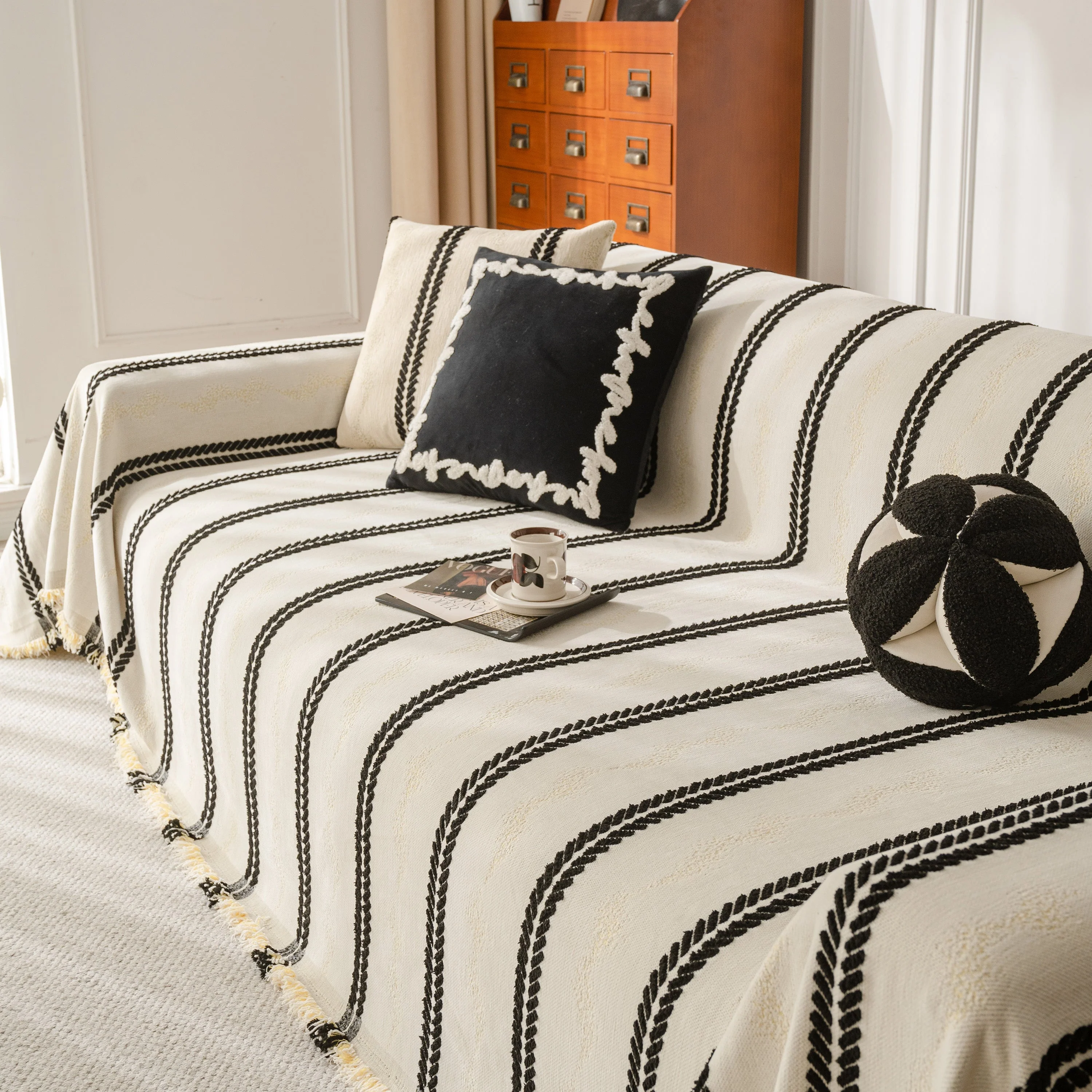 Boho Couch Throw Blanket with Textured Stripes, Sofa Cover for Living Room Decor - Image 53