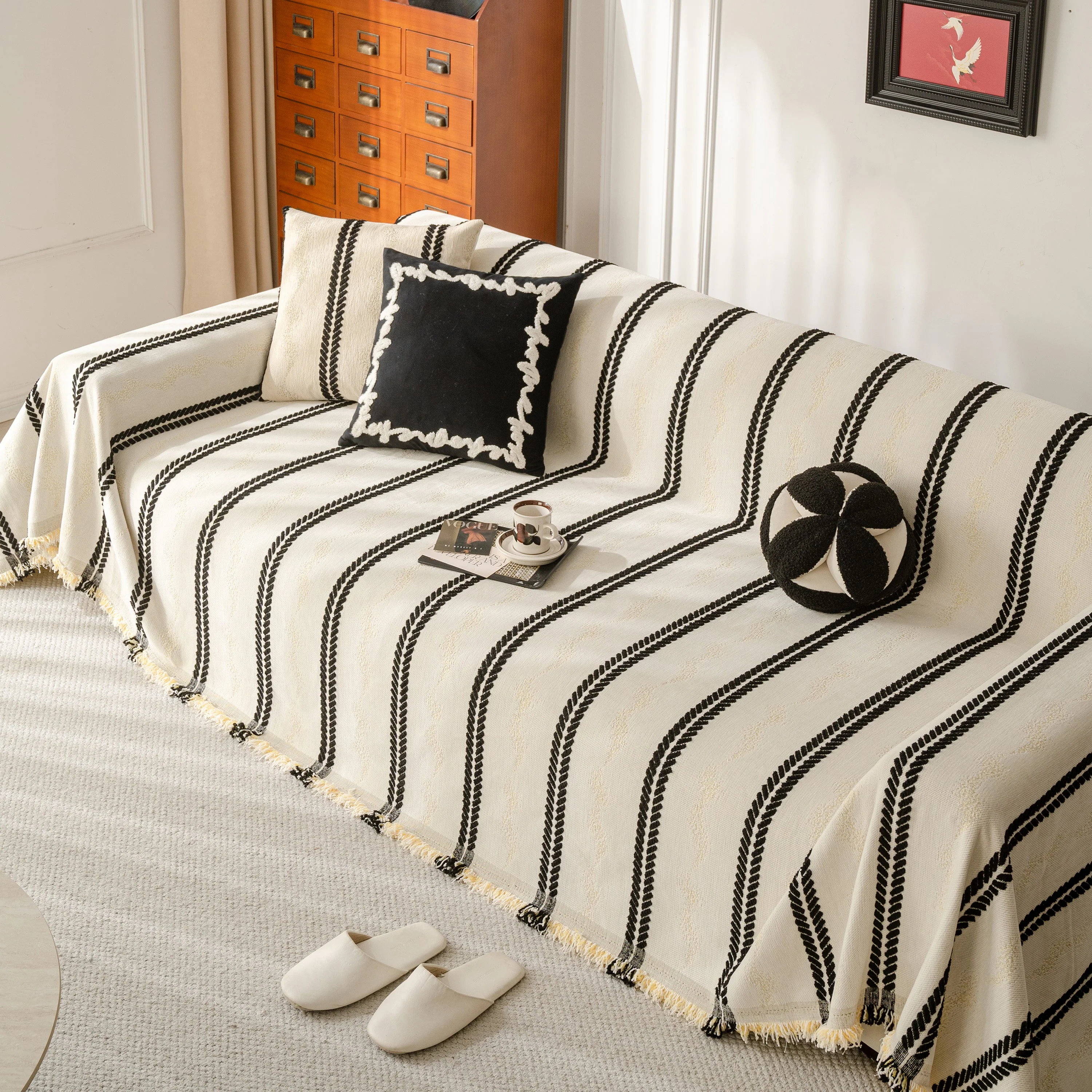 Boho Couch Throw Blanket with Textured Stripes, Sofa Cover for Living Room Decor - Image 55