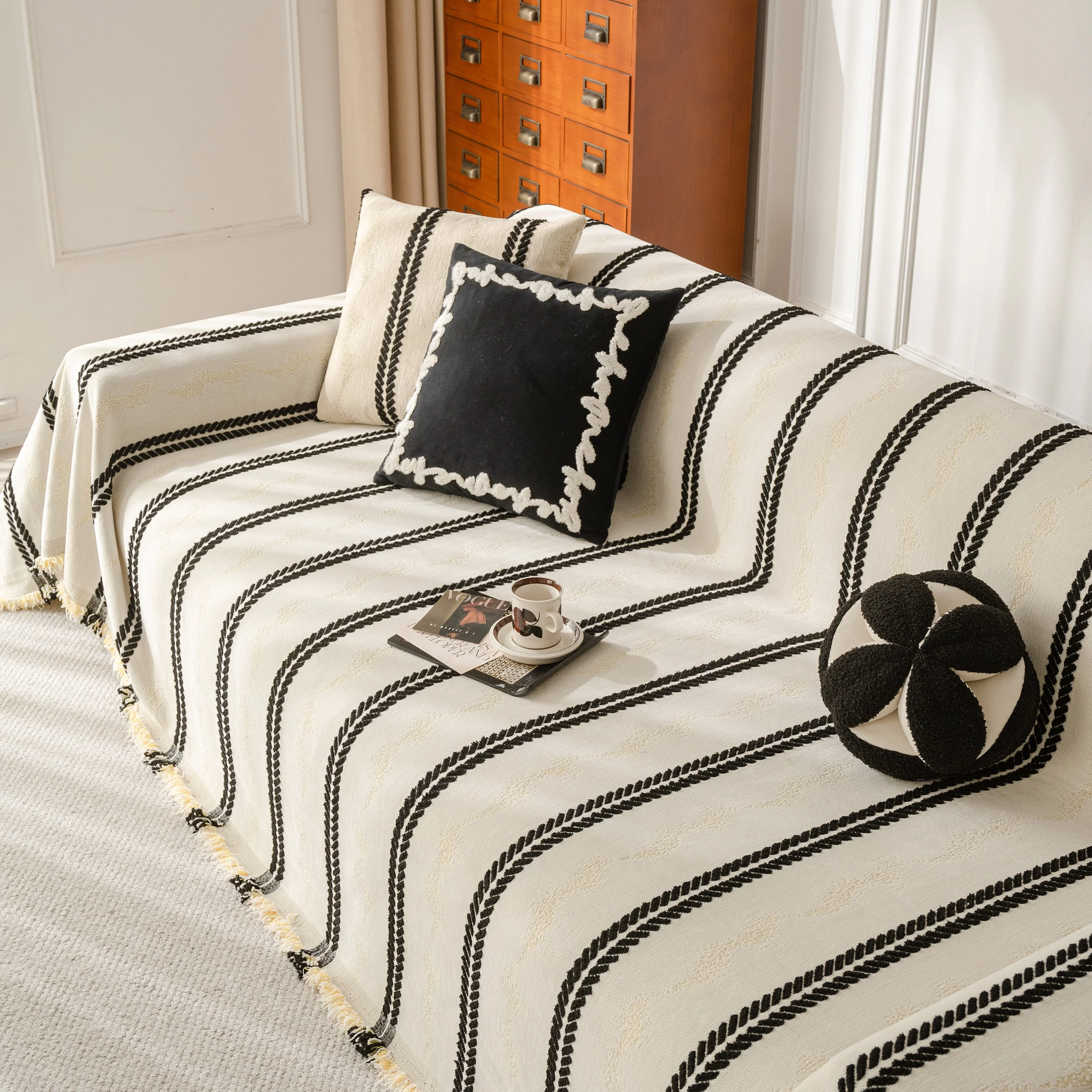 Boho Couch Throw Blanket with Textured Stripes, Sofa Cover for Living Room Decor - Image 56