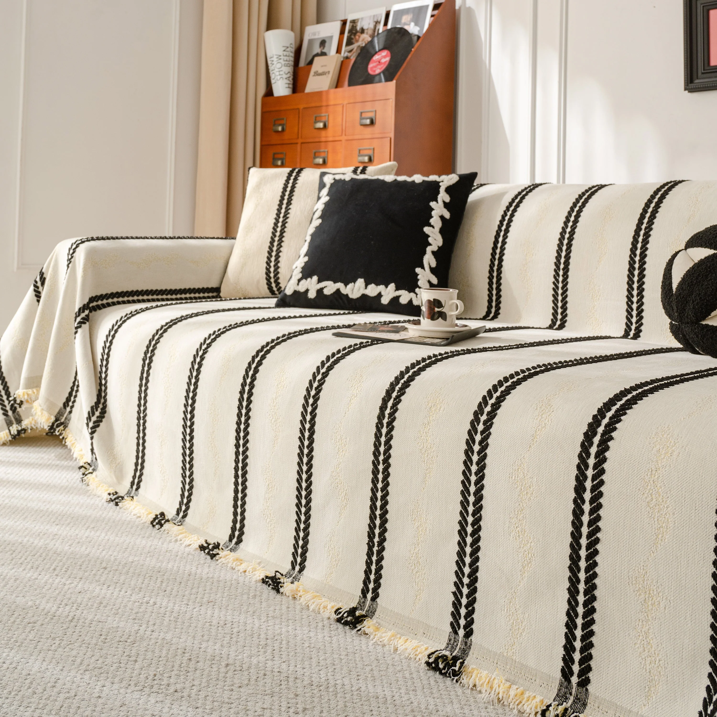 Boho Couch Throw Blanket with Textured Stripes, Sofa Cover for Living Room Decor - Image 57