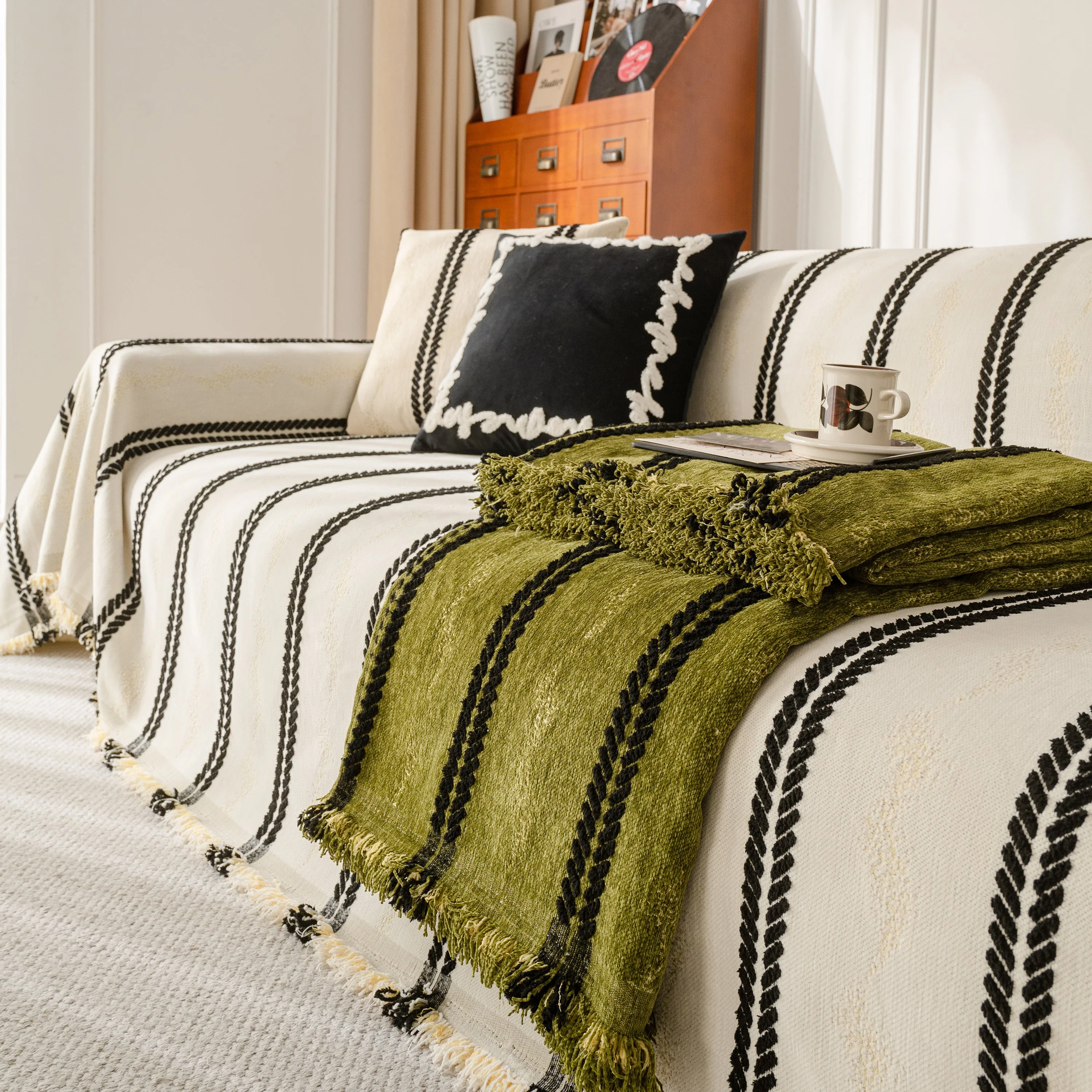 Boho Couch Throw Blanket with Textured Stripes, Sofa Cover for Living Room Decor - Image 58