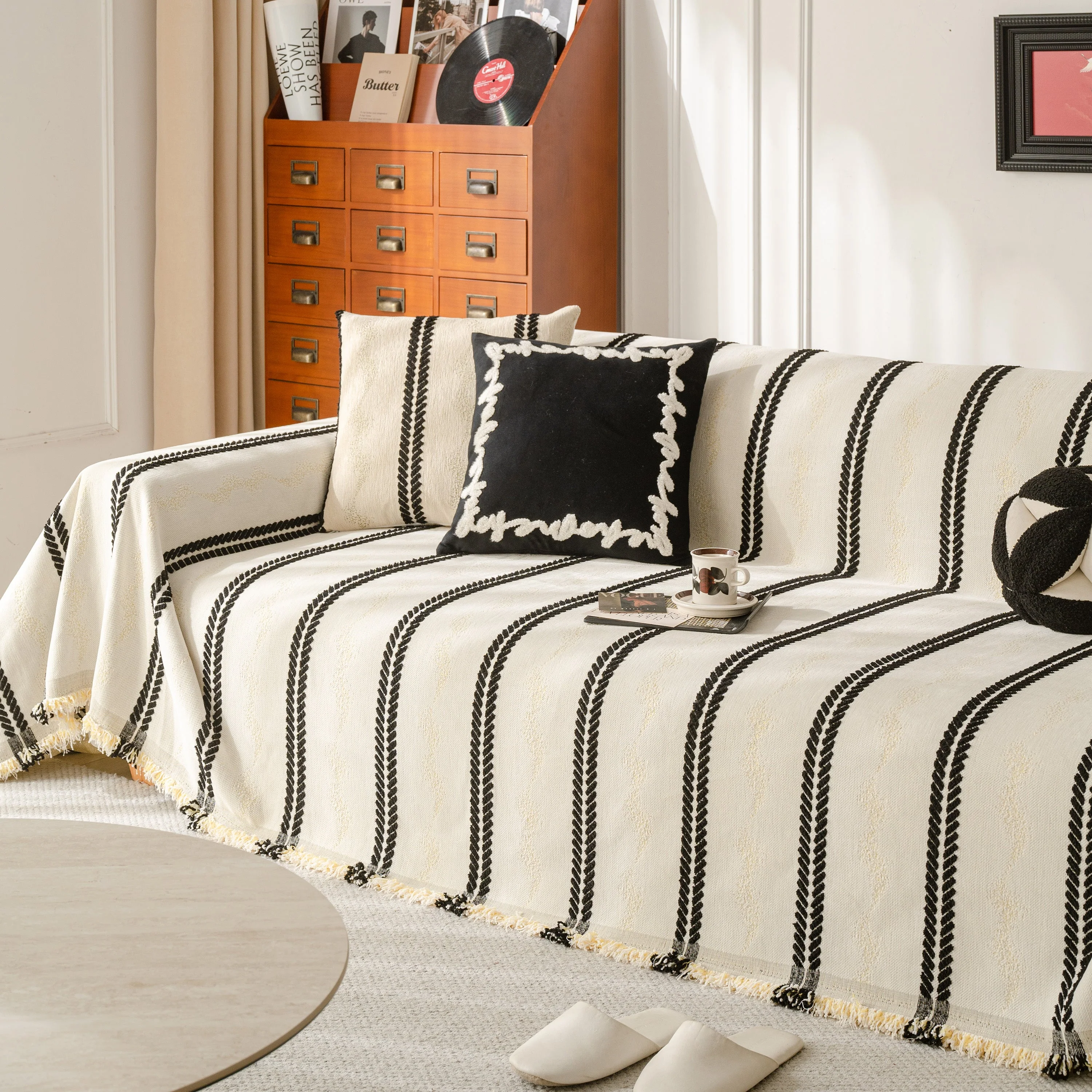 Boho Couch Throw Blanket with Textured Stripes, Sofa Cover for Living Room Decor - Image 60