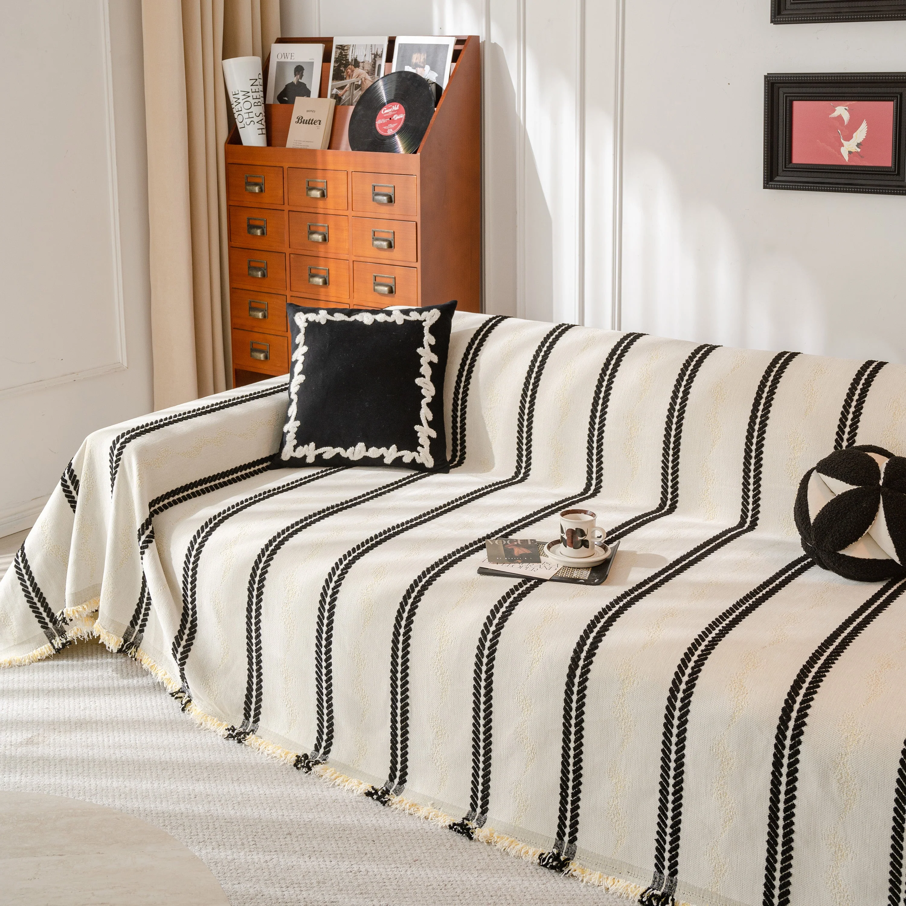 Boho Couch Throw Blanket with Textured Stripes, Sofa Cover for Living Room Decor - Image 61
